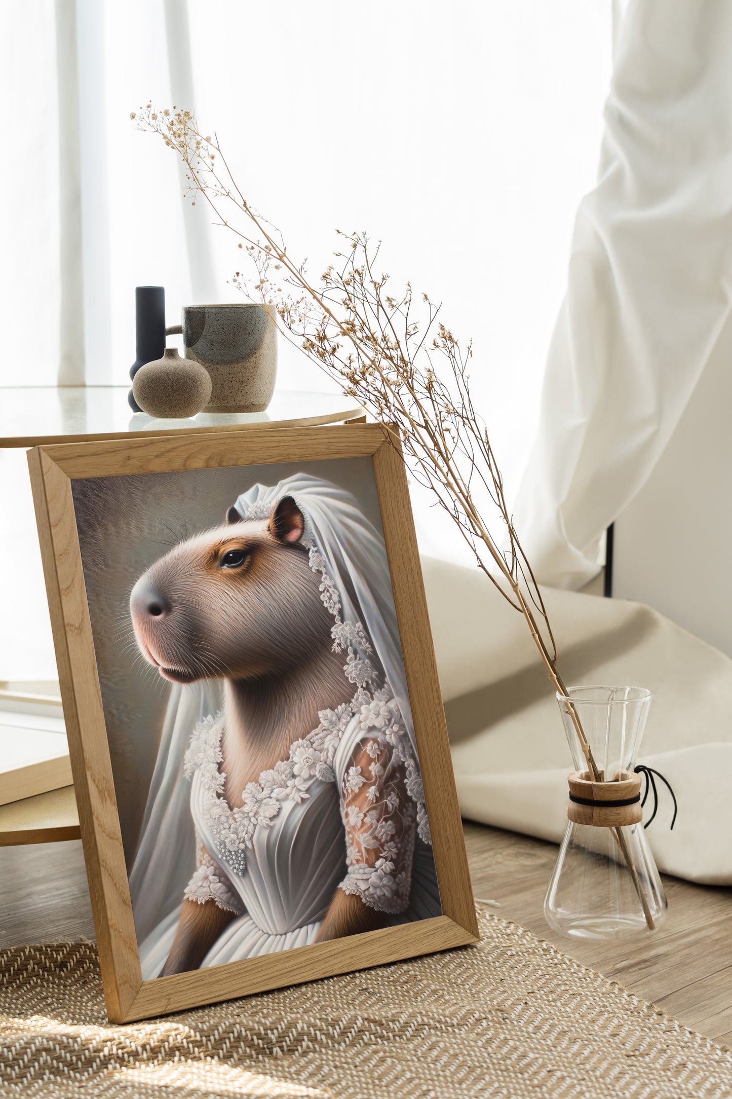 "Capybara in Wedding Dress Poster - Fun Animal Wall Art Decor | Unique Bridal Gift Frame"