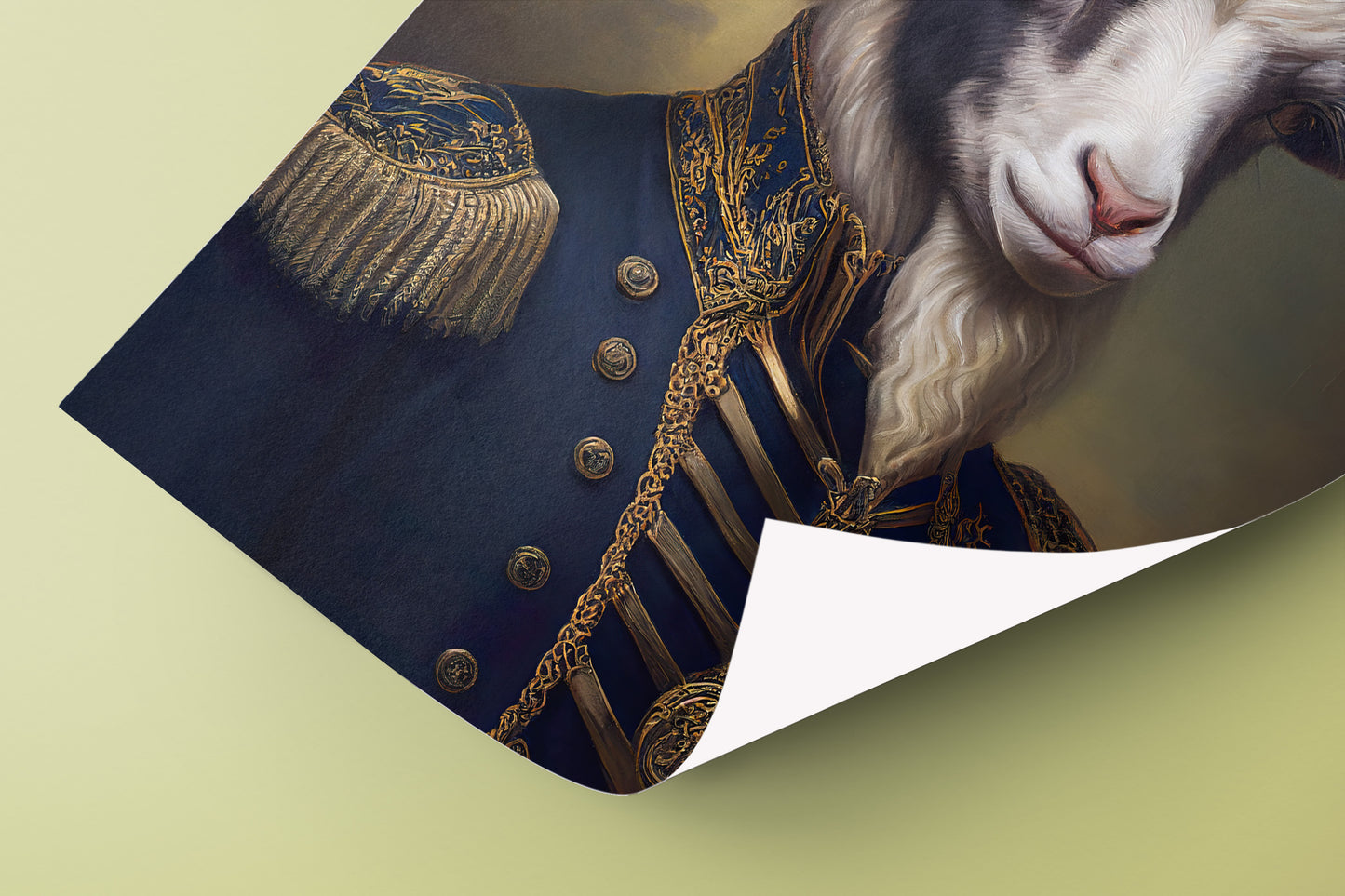 "Goat in Military Uniform Poster - Unique Animal Wall Art Decoration for Framing - Heroic Goat Portrait"