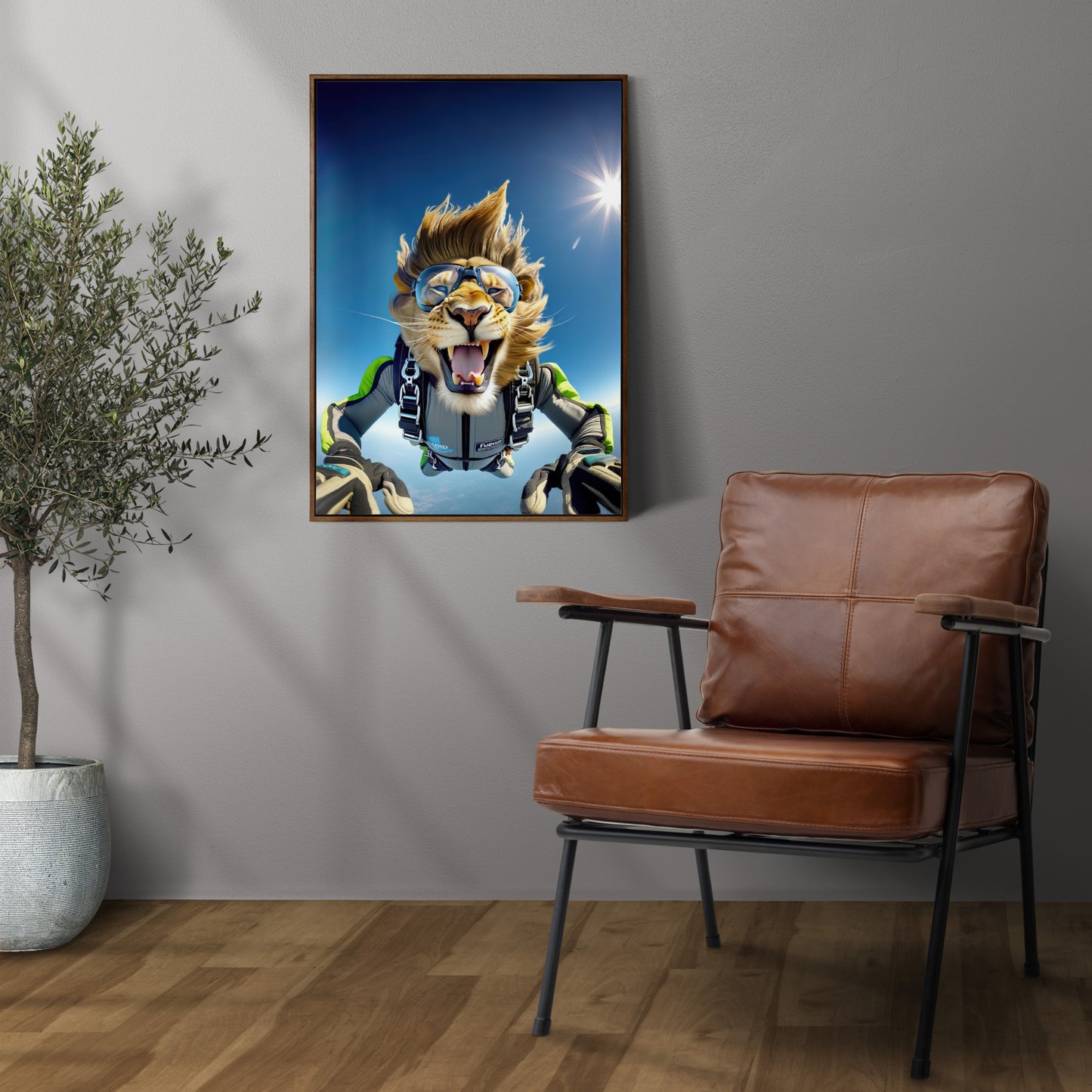 Skydiving Lion Poster - Epic Wall Art - Extreme Sport Decor - Unique Animal Print for Animal Lovers