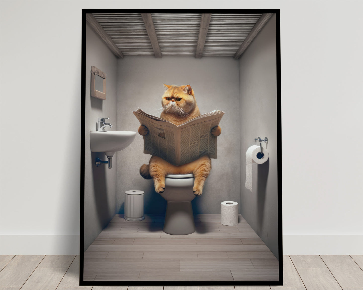 Affiche Murale Chat Exotic Shorthair lisant aux Toilettes - Déco Humour WC & Salle de Bain - Idee Cadeau