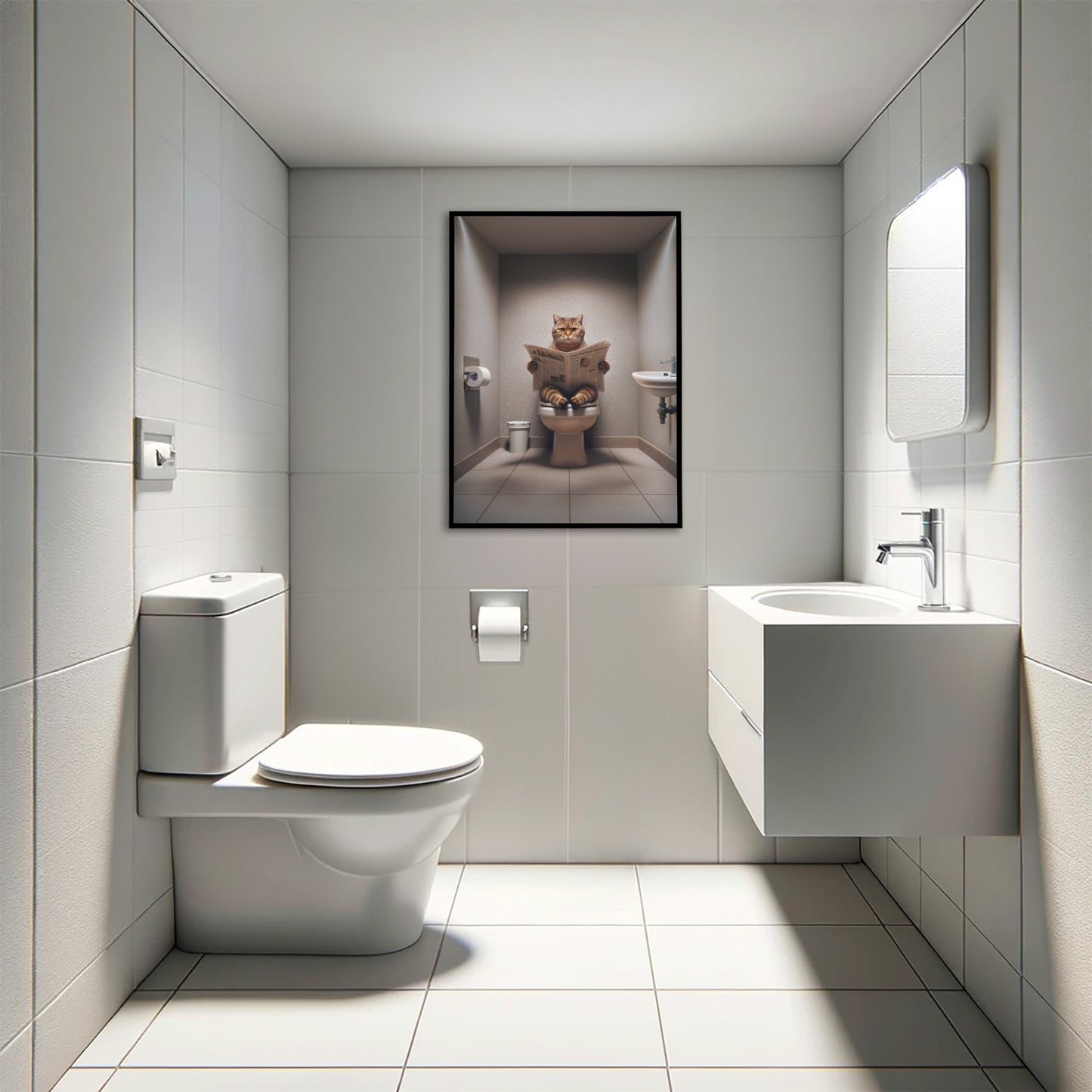 "Funny Bathroom Decor Poster - British Shorthair Cat Sitting on Toilet - Hilarious Wall Art, WC Gag Gift"