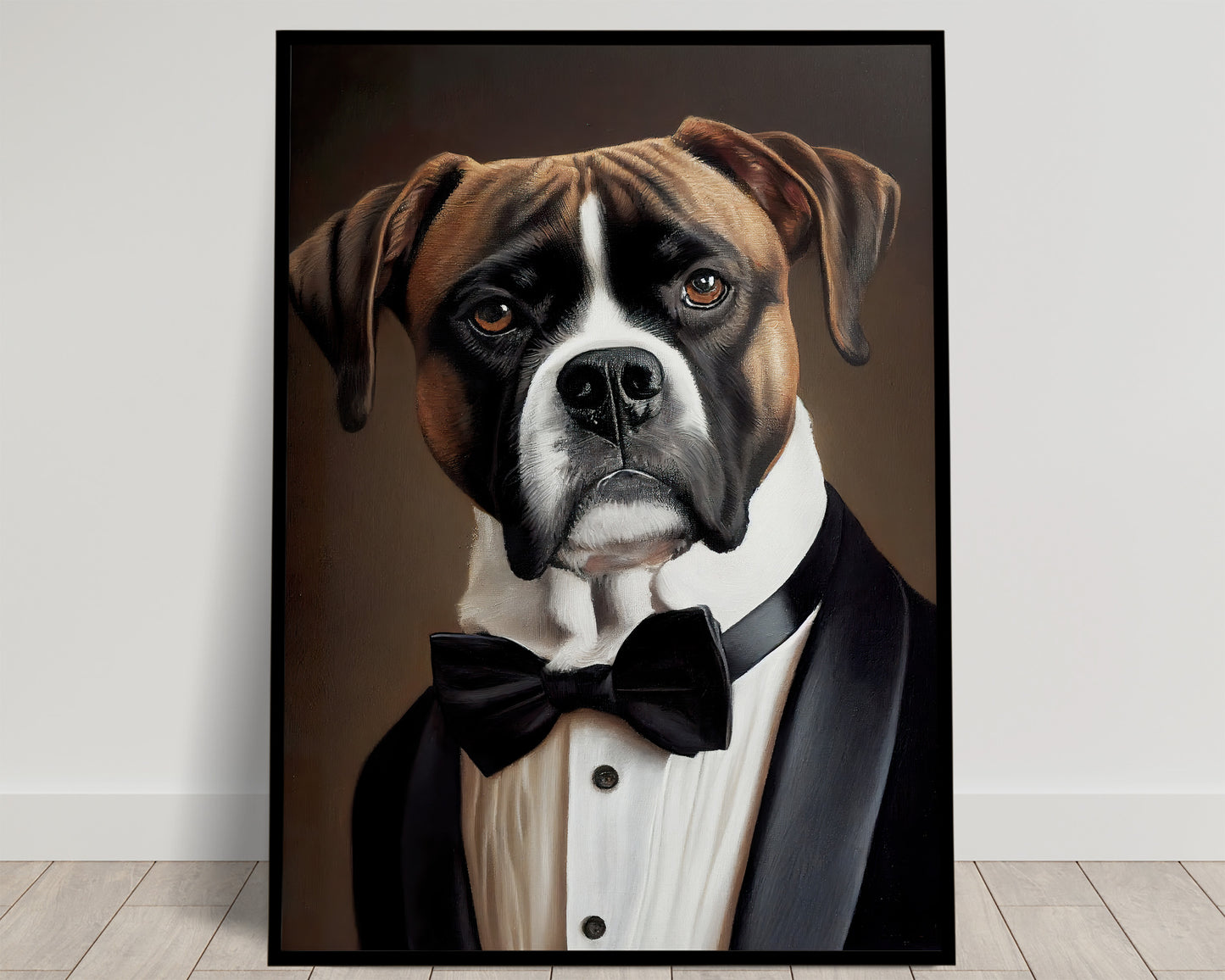 Poster de Chien Boxer en Smoking - Décoration Murale Animale Élégante, Art Mural Boxeur