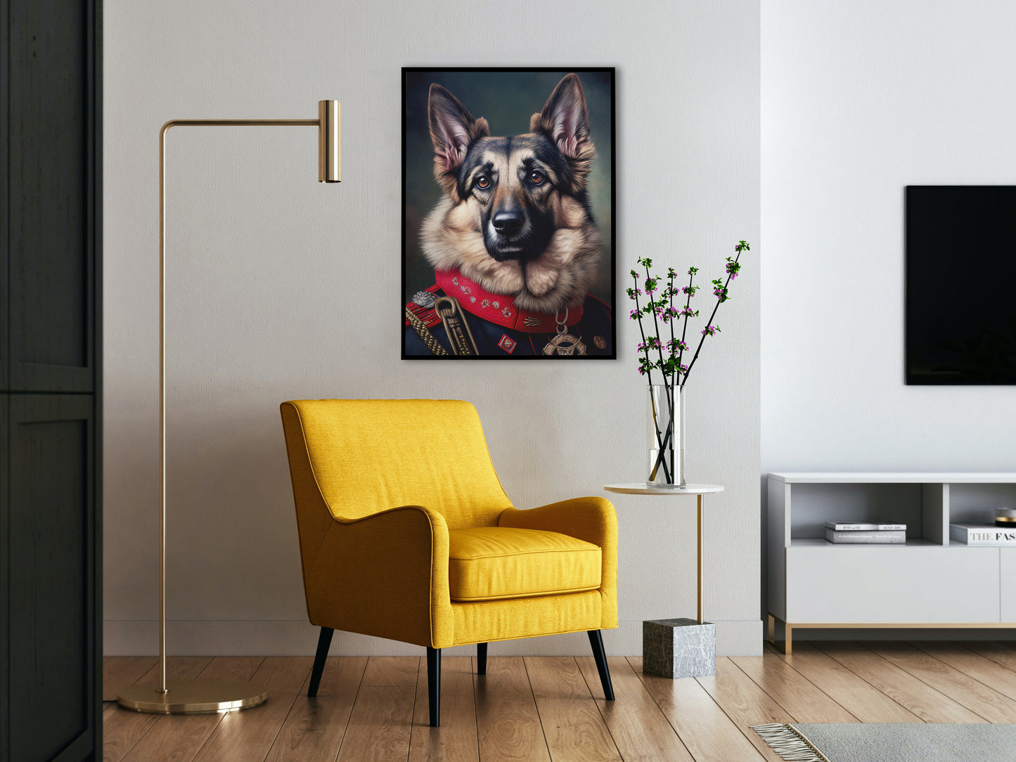 German Shepherd in Military Uniform Poster, Animal Wall Art, Decorative German Shepherd Print, Unique Dog Lover's Wall Decor