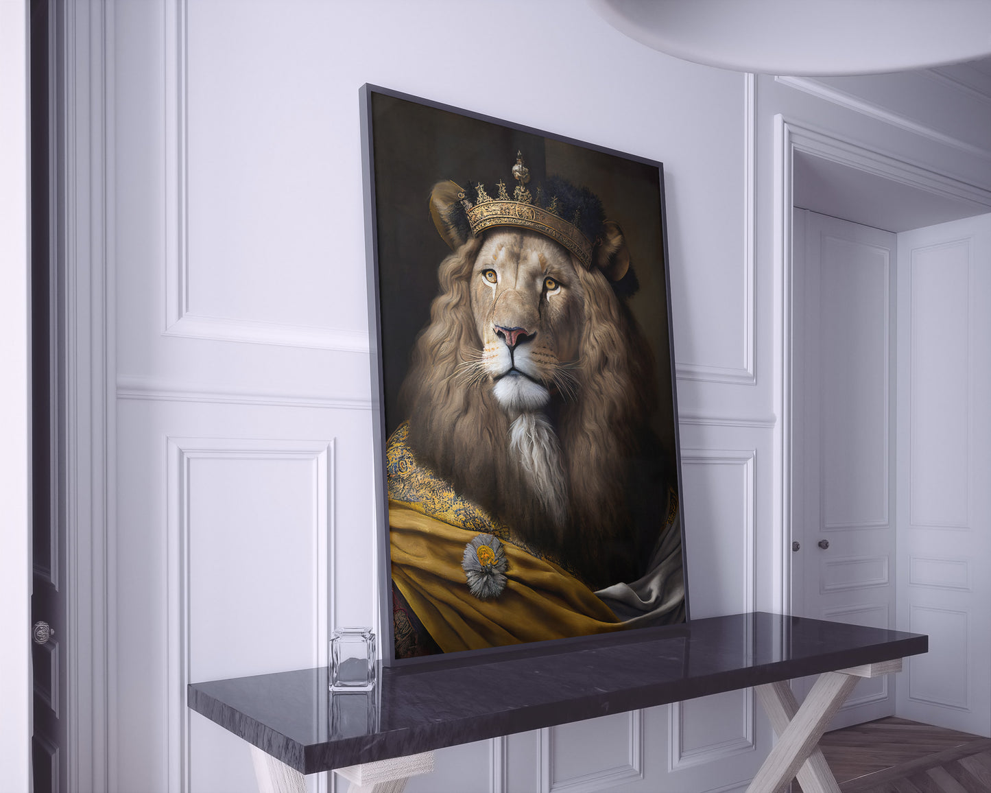 Baroque Style Noble Lion Portrait, Animal Wall Art, Feline Poster, Elegant Wall Decoration for Home & Office