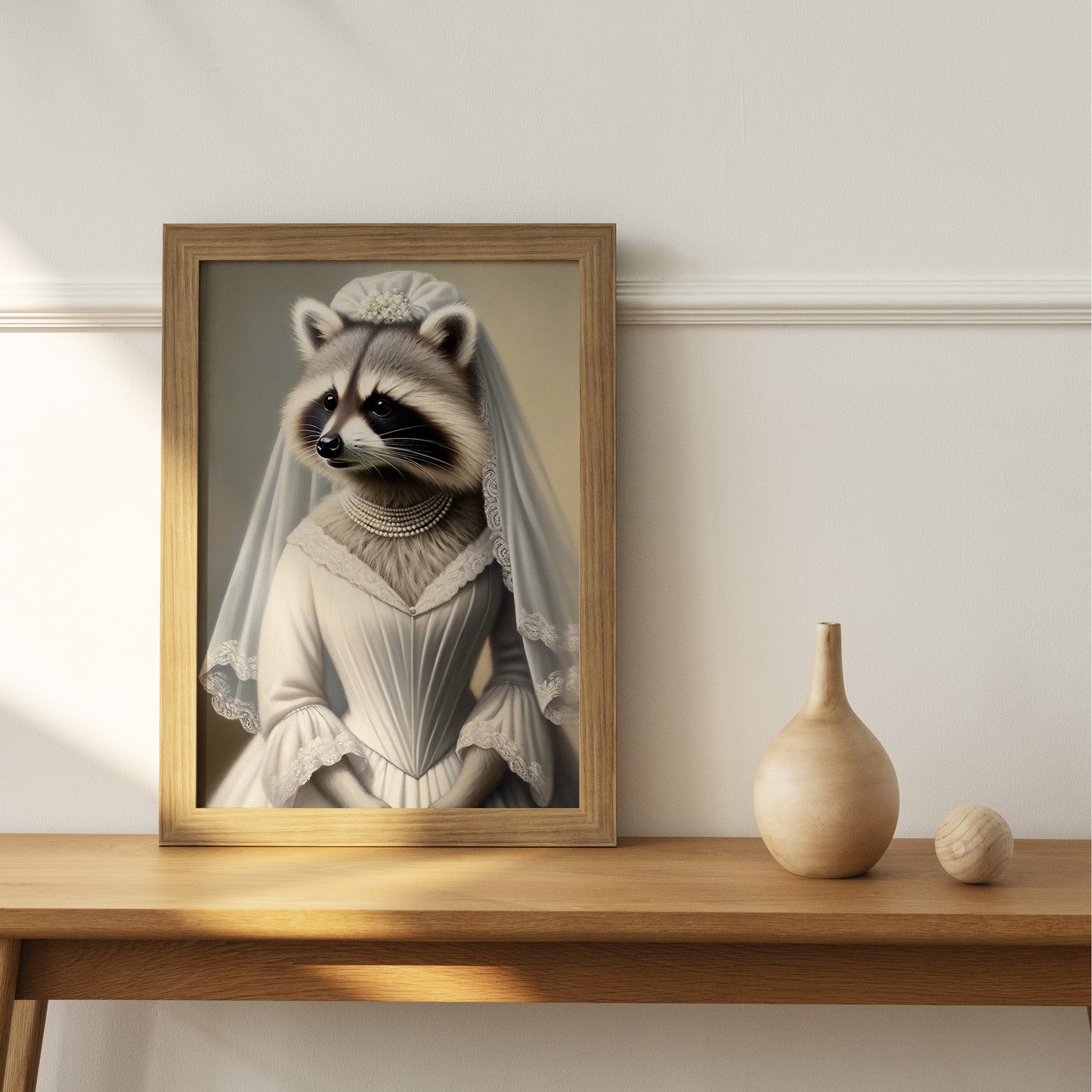 Raccoon in Wedding Dress Poster - Animal Wall Decor | Funny Bride Art | Unique Gift for Home & Office