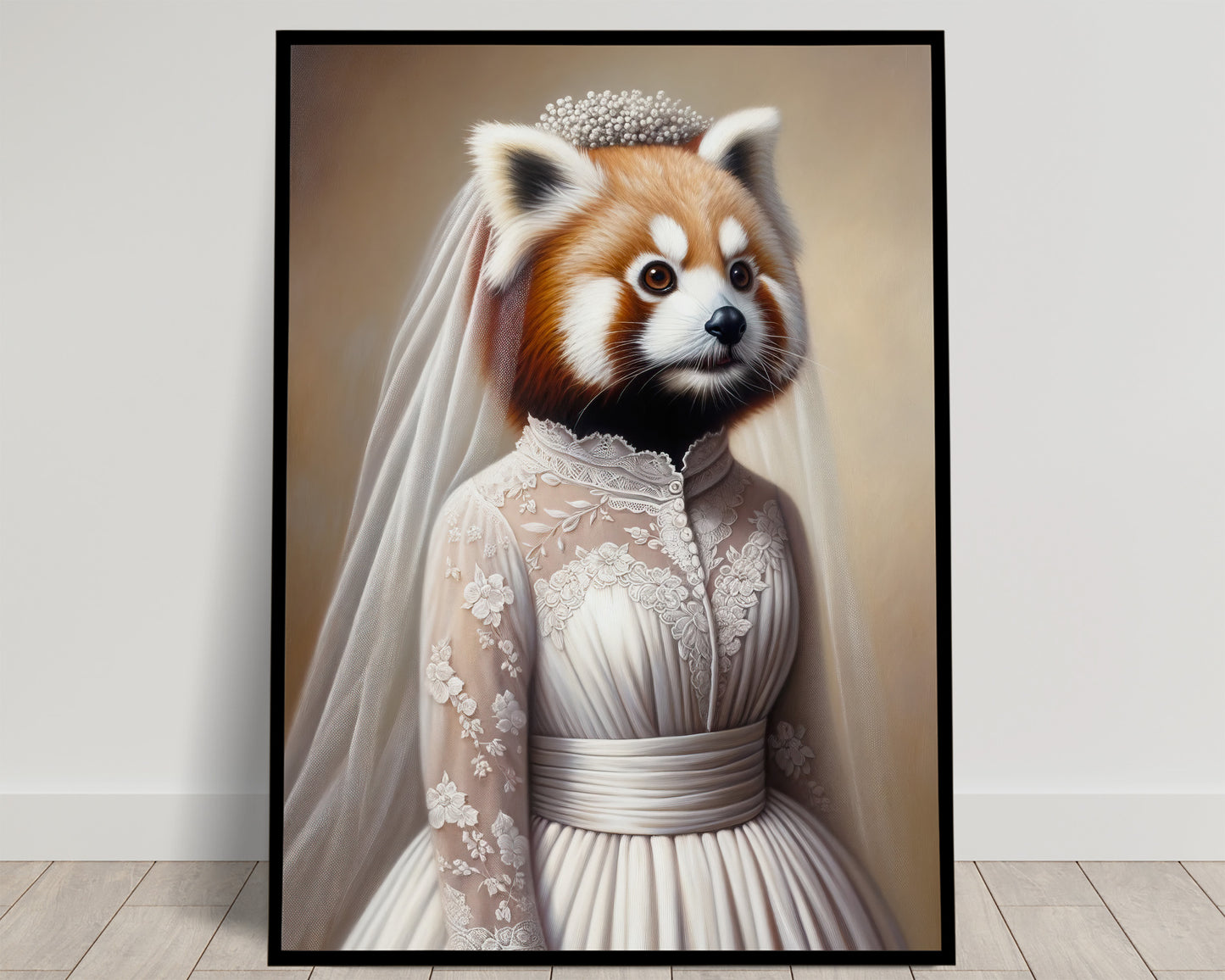 "Unique Red Panda Wedding Dress Poster - Cute Animal Wall Art, Bride Decor, Funny Frame, Unique Gift Idea"