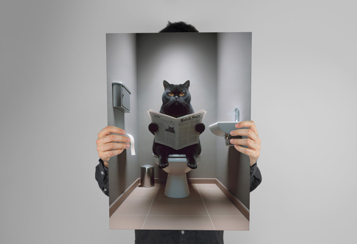 British Shorthair Cat Toilet Poster – Funny Bathroom Decor | Wall Art for Bathroom | Unique Gag Gift