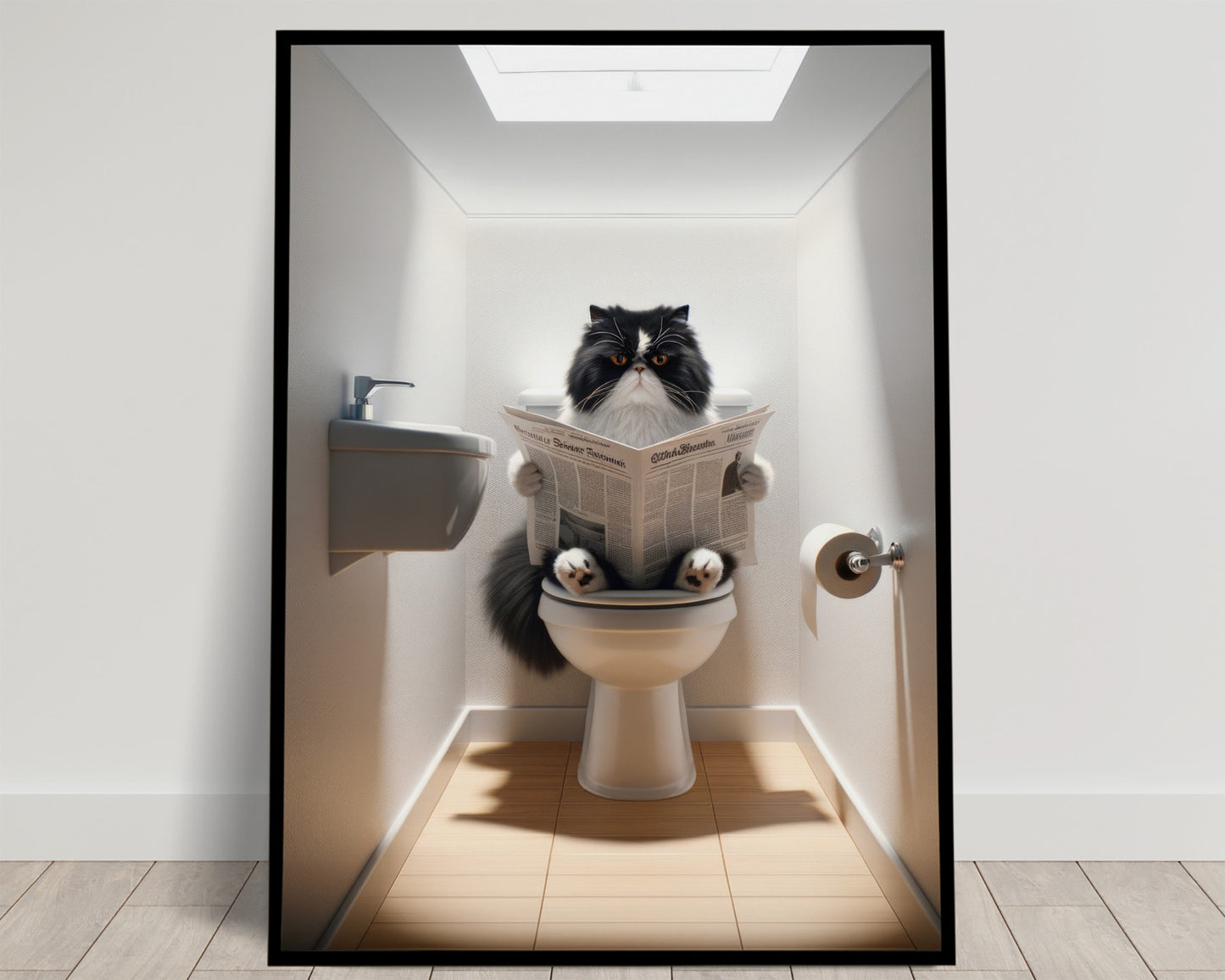 Black and White Persian Cat Poster - Bathroom Decor Print | Cat Lover Wall Art | Funny Gag Gift for WC/Toilet