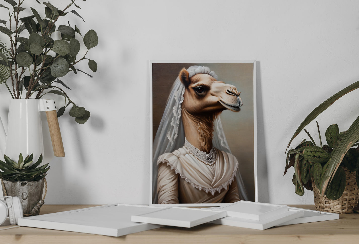 "Funny Camel Wedding Dress Poster - Unique Animal Wall Art Decor - Perfect Bride Gift"