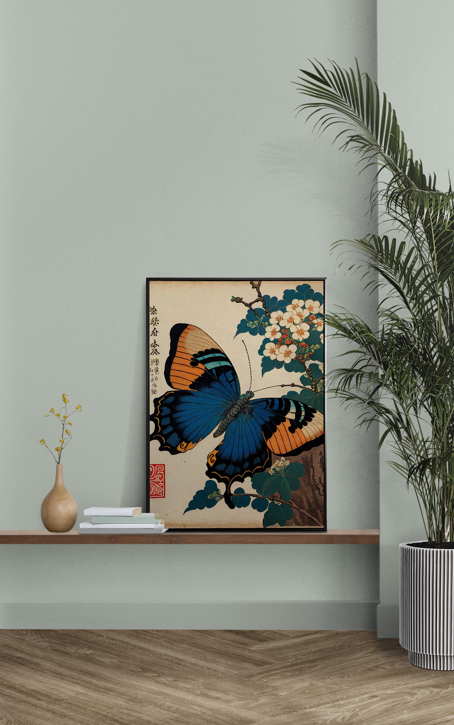 Japanese Butterfly Poster, Art Style Illustration for Wall Decor, Nipponese Decoration, Frameable Butterfly Print