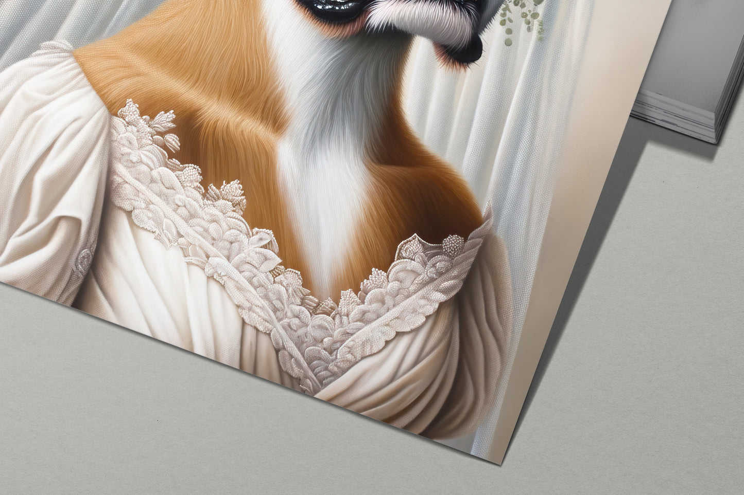 "Funny Boxer Dog in Wedding Dress Poster – Unique Animal Wall Art Decor – Bride Themed Gift"