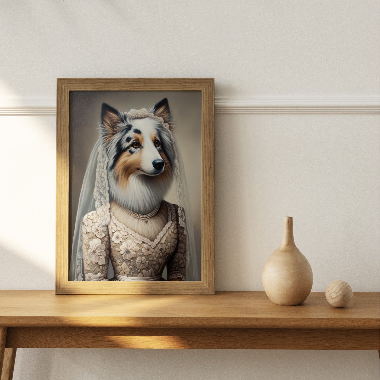 Australian Shepherd Poster in Wedding Dress - Funny Dog Bride Wall Art Decor - Unique Gift Frame