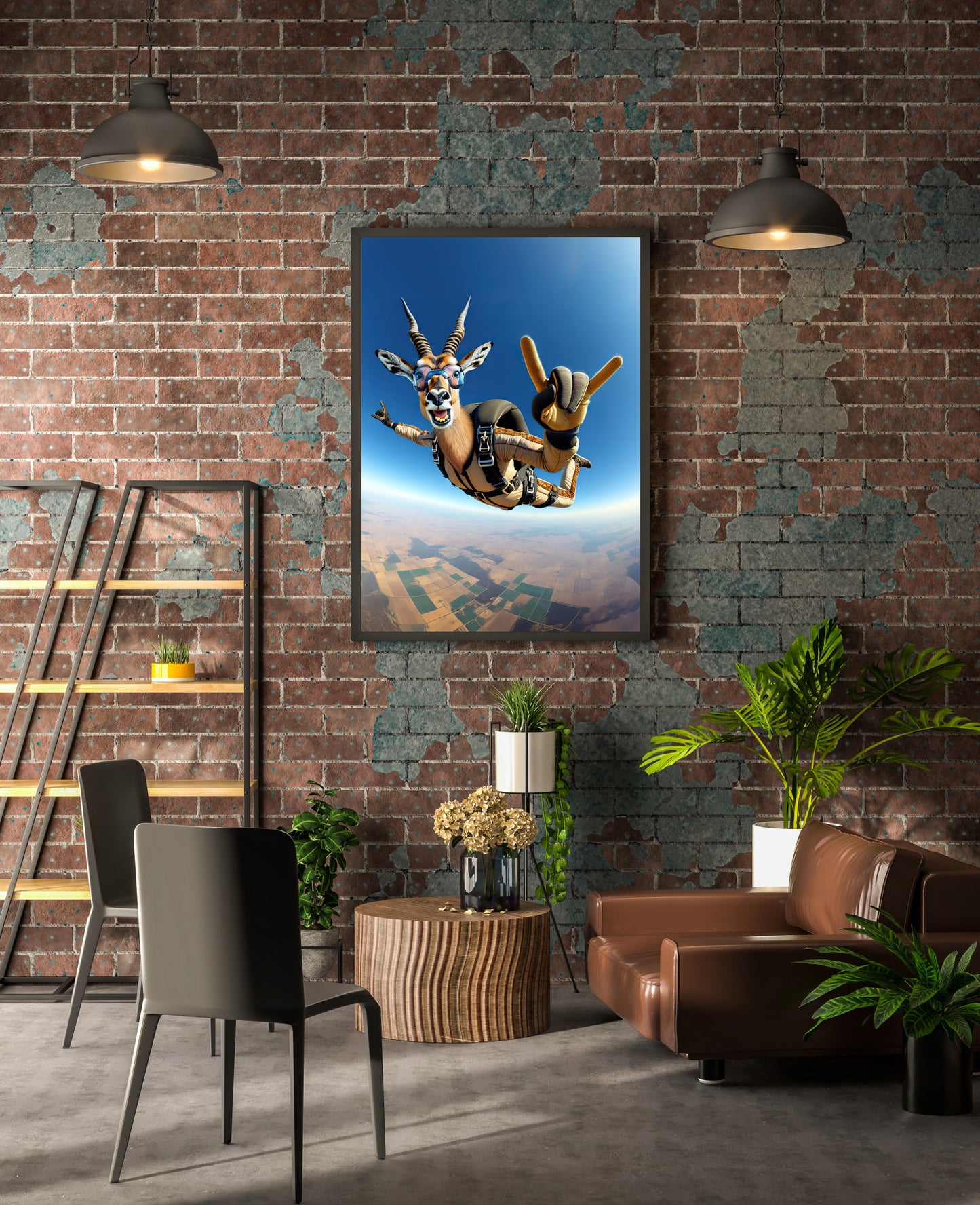 Affiche Murale Antilope en Chute Libre Parachute, Poster Animal Skydiving, Décor Sport Extrême, Idée Cadeau Originale