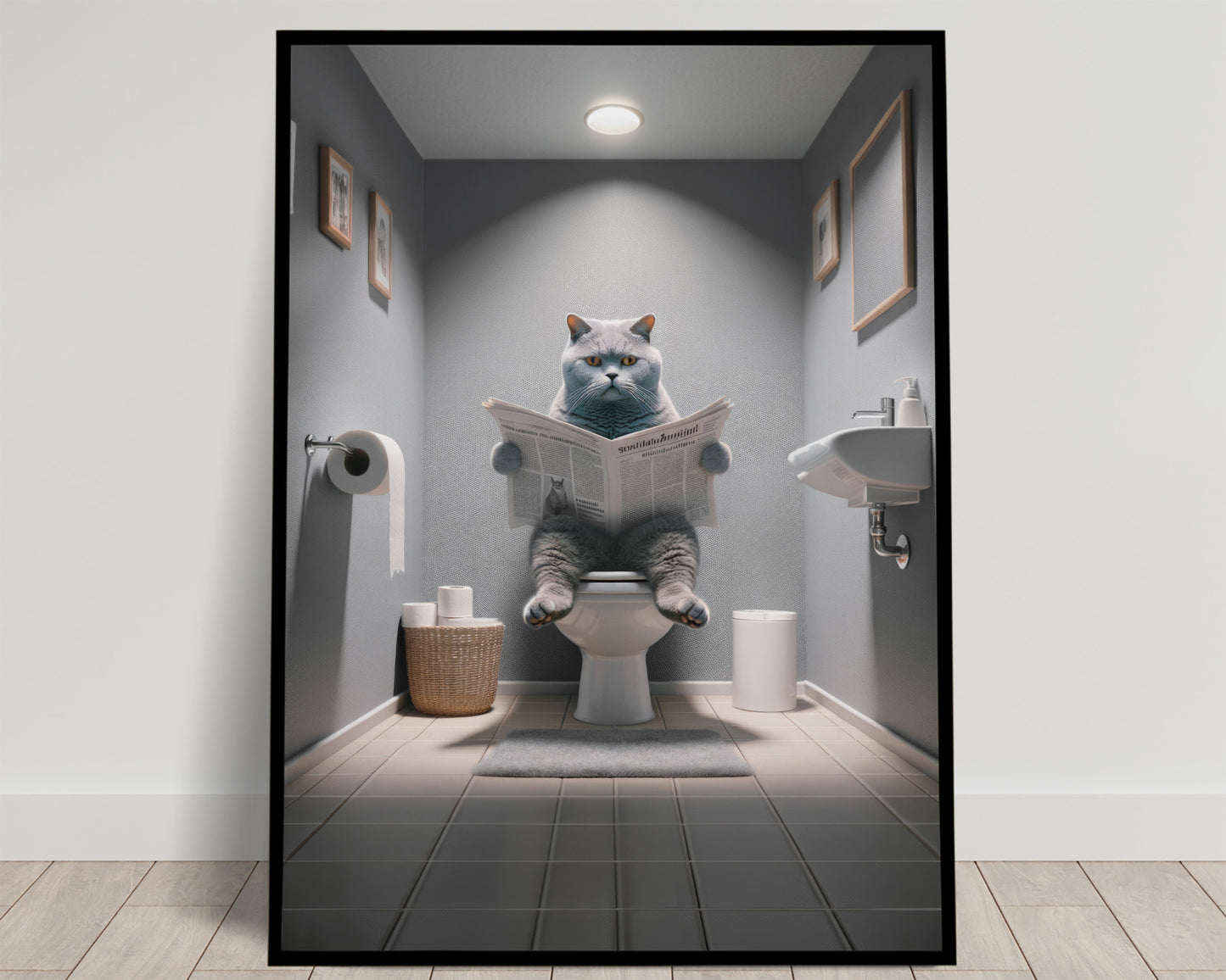 British Shorthair Cat Funny Bathroom Decor Poster - Hilarious Wall Art for WC - Gag Gift Toilet Poster