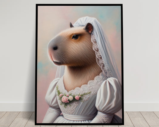 Poster de Capybara en Robe de Mariée - Décoration Murale Animaux Humoristique - Affiche Mariage Cadre