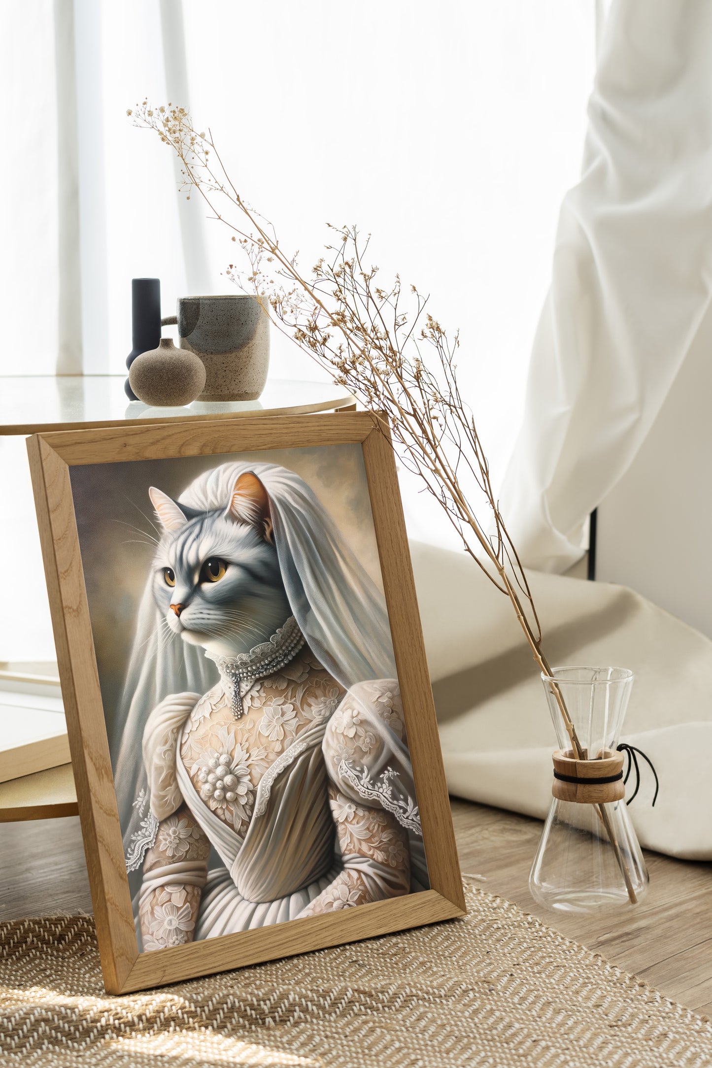 "Funny Cat Bride Poster - Unique Animal Wall Art Decor - Wedding Dress Cat Portrait Wall Print - Perfect Gift"