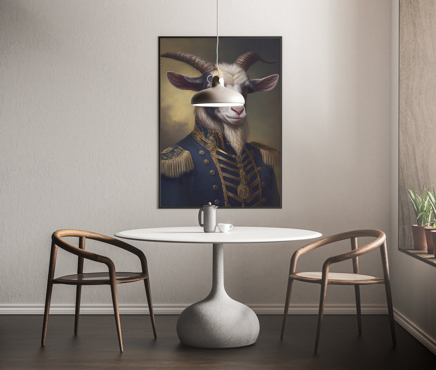 "Goat in Military Uniform Poster - Unique Animal Wall Art Decoration for Framing - Heroic Goat Portrait"