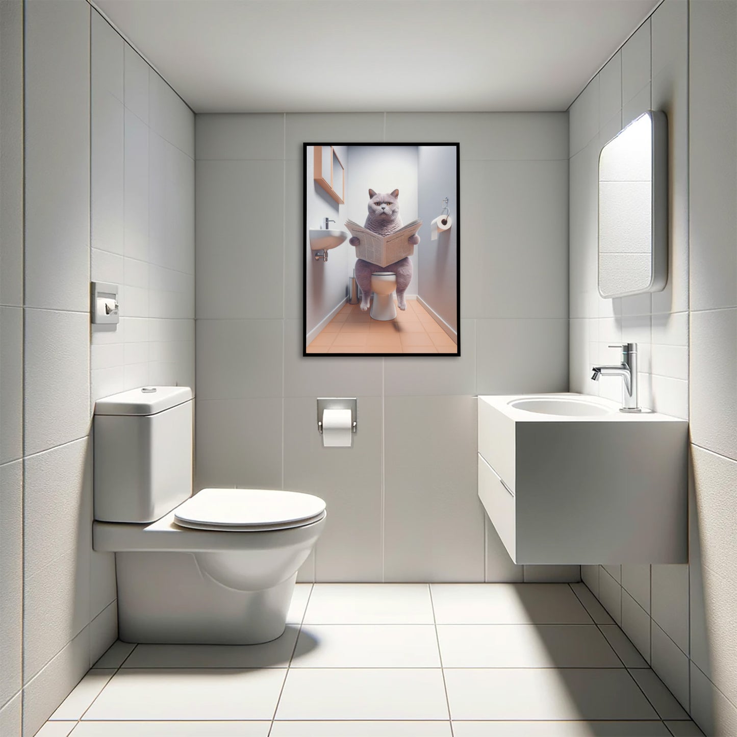 British Shorthair Lilac Cat Toilet Poster – Funny Bathroom Wall Art & Decor, WC Gag Gift