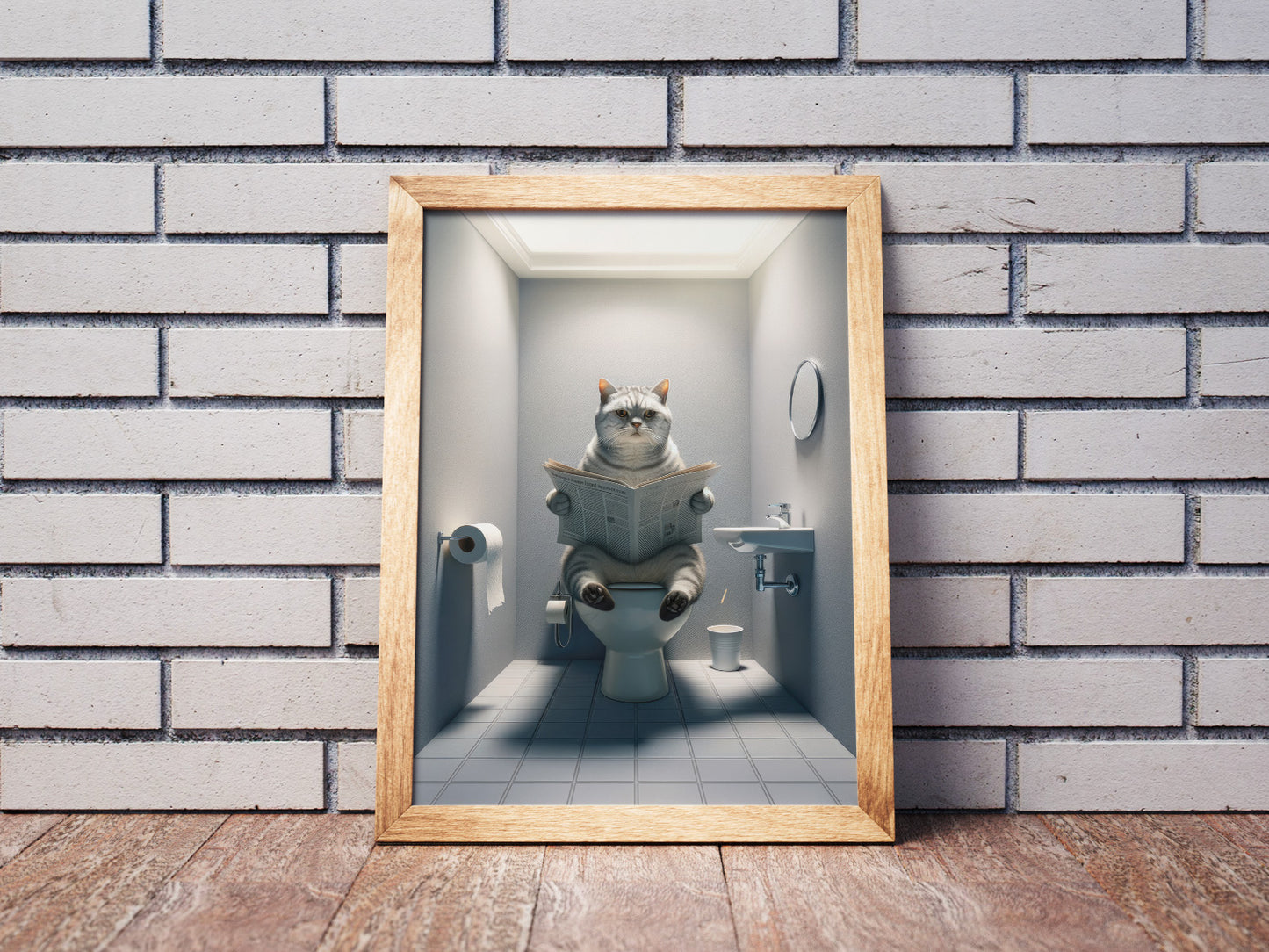 Silver Tabby British Shorthair Cat Bathroom Poster - Funny Wall Art Decor for Toilet - Gag Gift Idea