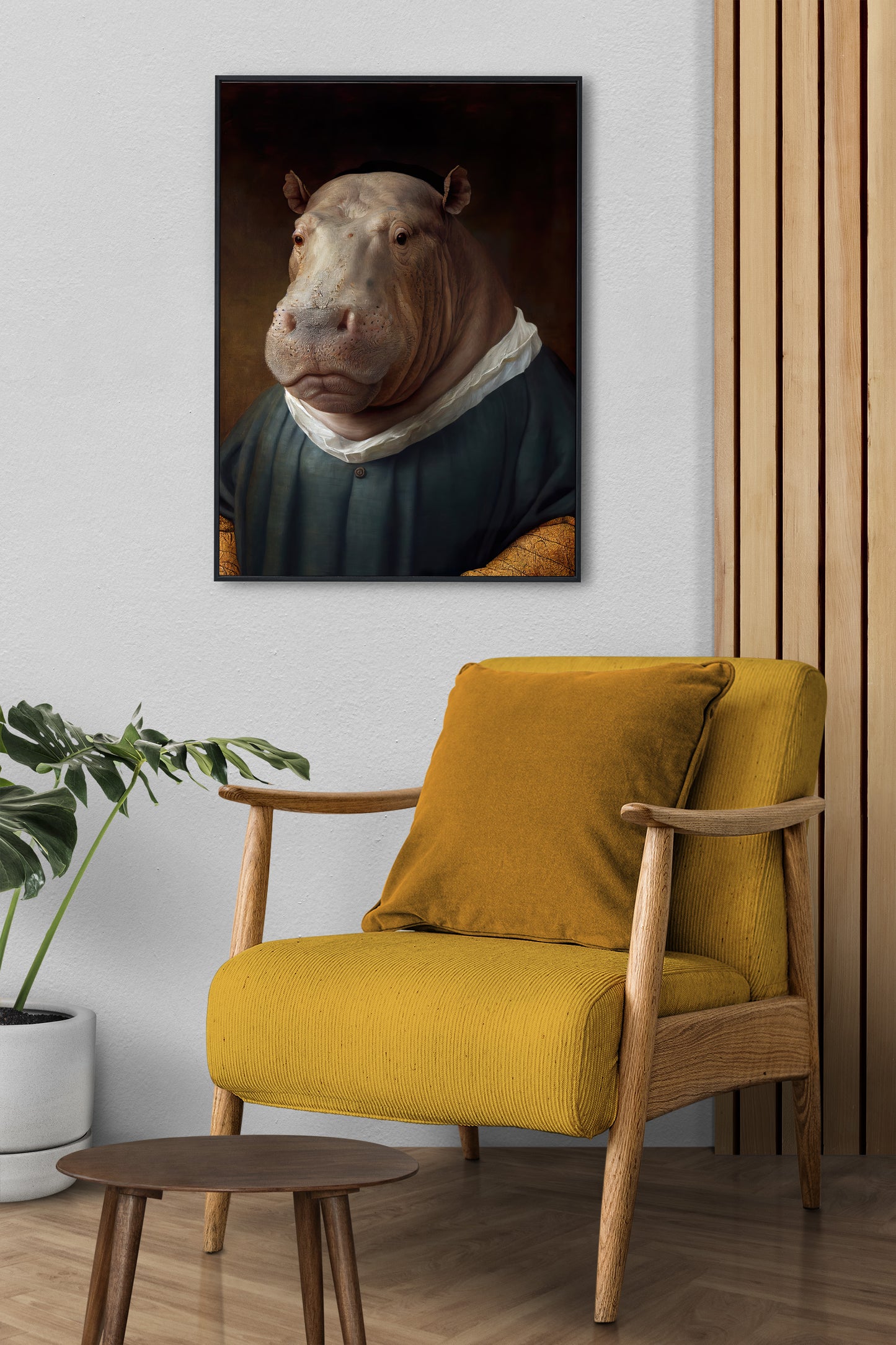 Poster Baroque Hippopotame Noble - Affiche déco murale animaux à encadrer, Art mural élégant