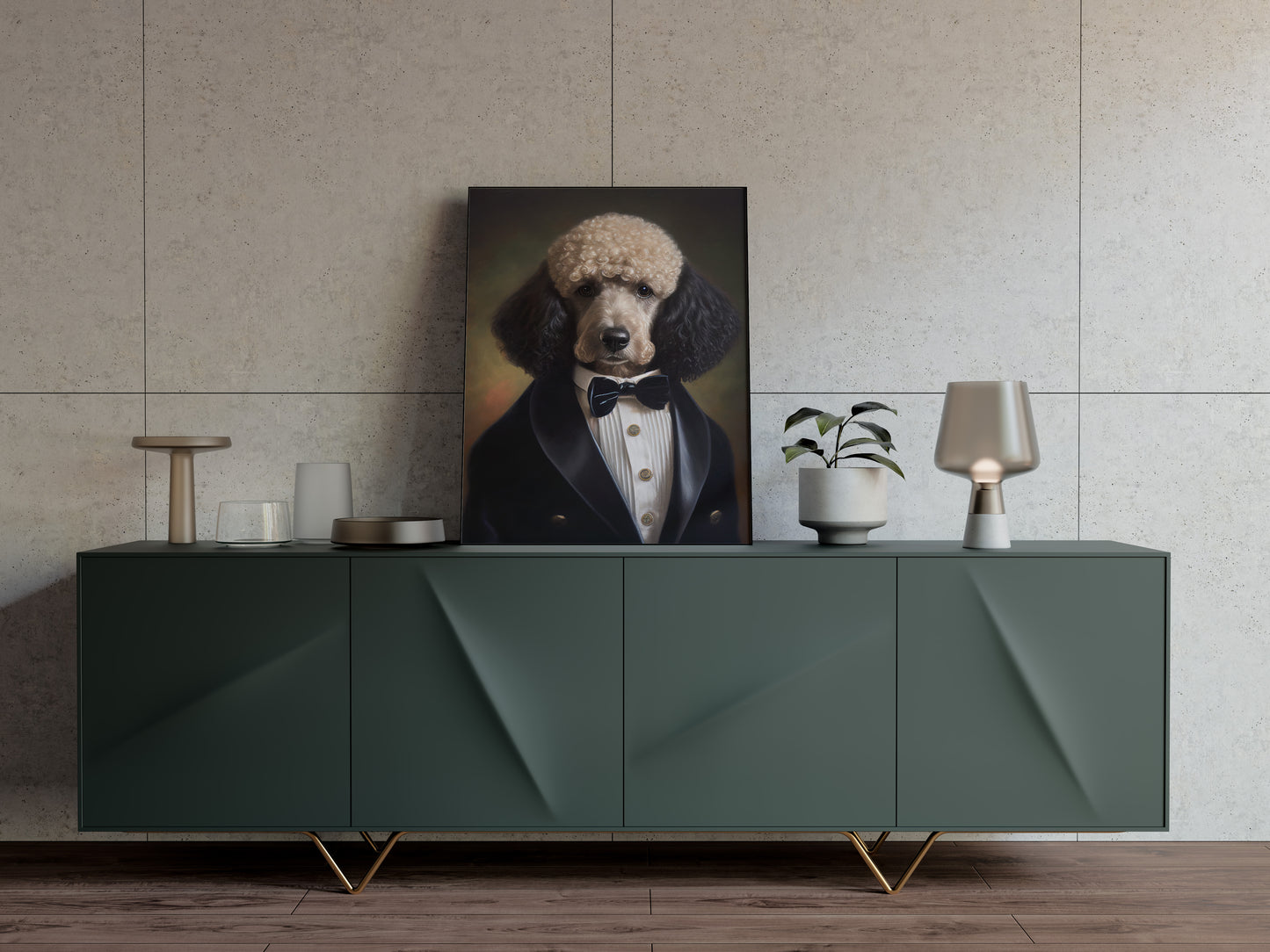 Poster Chic Caniche en Smoking - Impression Murale Humour Chien Tuxedo - Tableau Déco Murale Canin