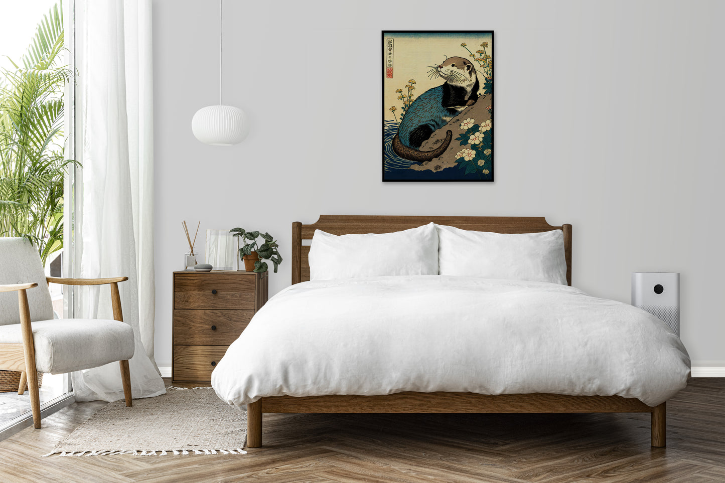 Japanese Otter Poster - Ukiyo-e Style Wall Art - Japanese Print Decor - Otter Wall Decoration