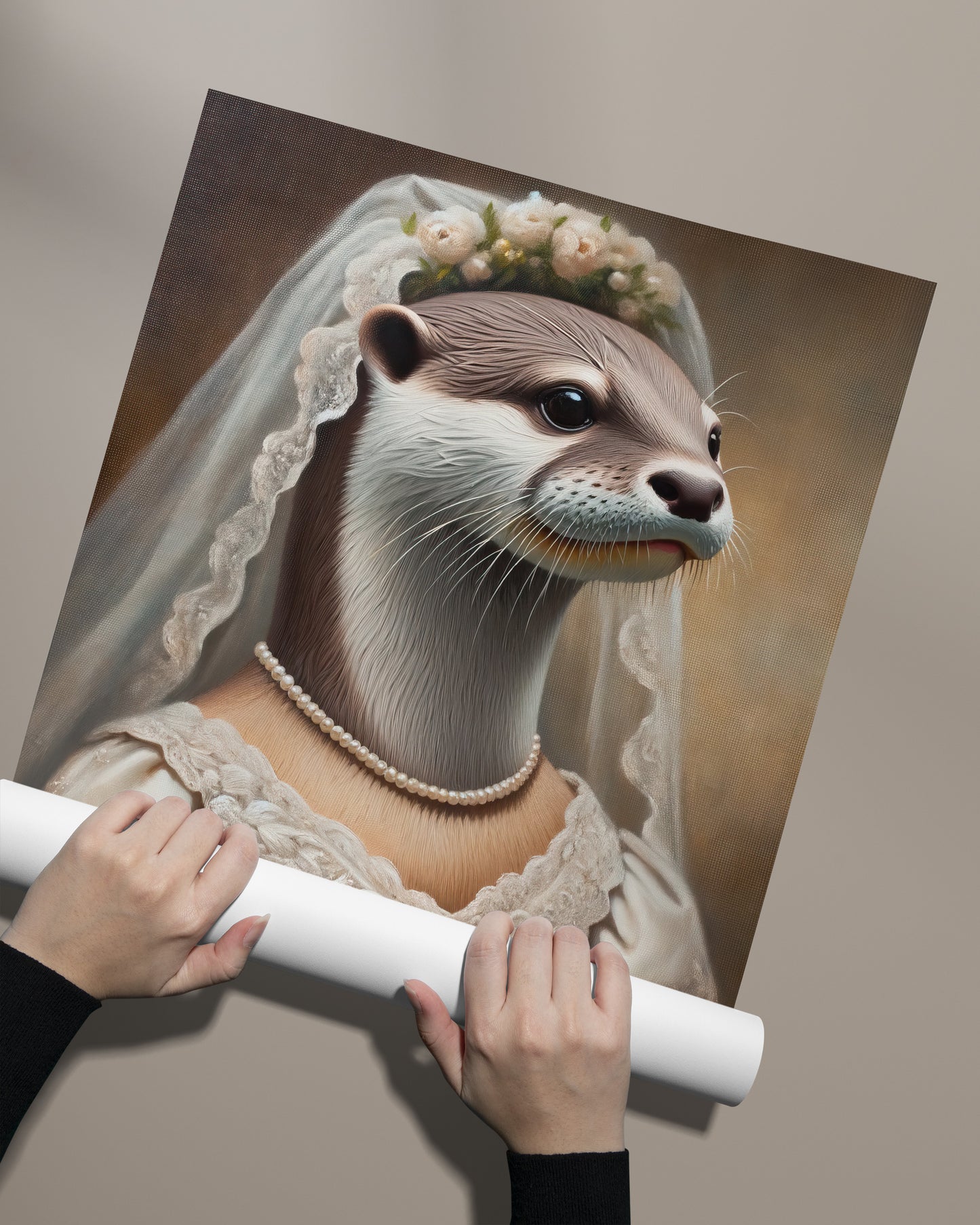 Poster Portrait Loutre en Robe de Mariée - Affiche Murale Animaux, Décoration Mariage, Art Décoratif Humoristique