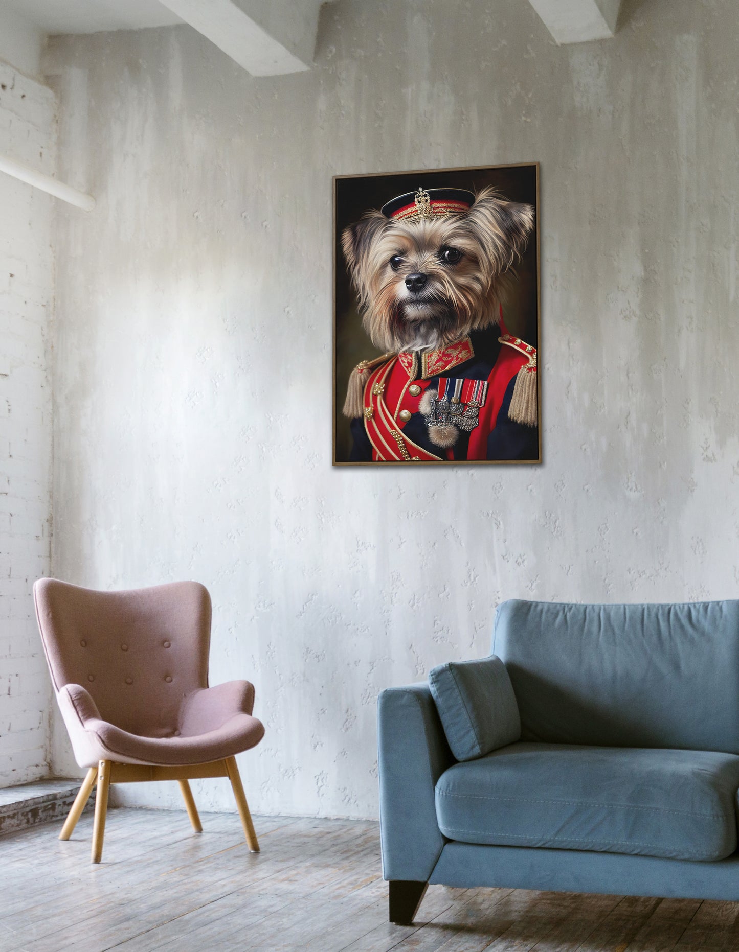 "Yorkshire Dog in Military Uniform Poster – Animal Wall Art, Yorkshire Terrier Wall Decoration"