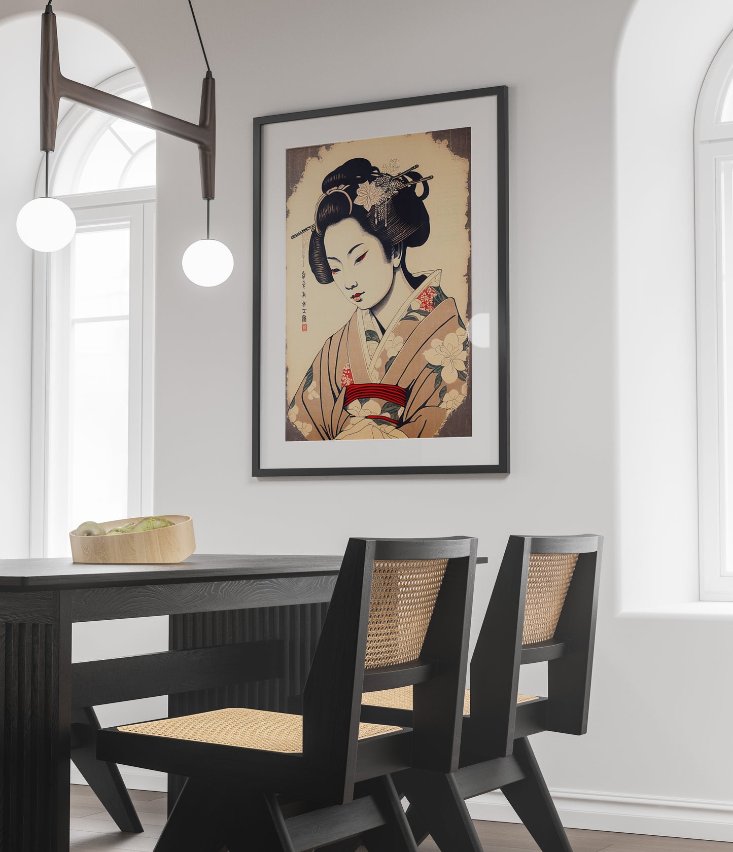 Japanese Geisha Art Poster – Geiko Illustration Wall Decor – Frameable Asian Art Print for Home