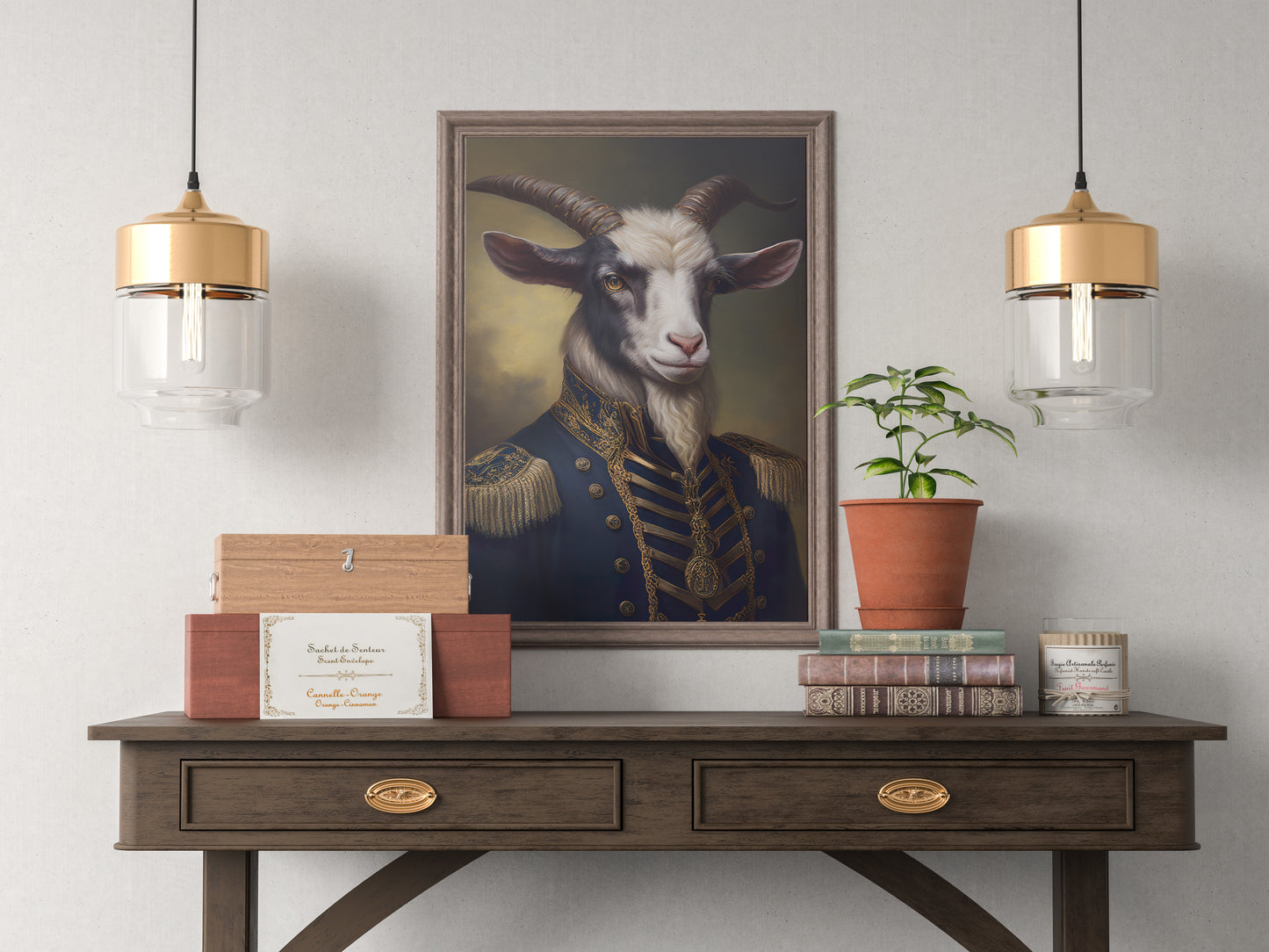 "Goat in Military Uniform Poster - Unique Animal Wall Art Decoration for Framing - Heroic Goat Portrait"