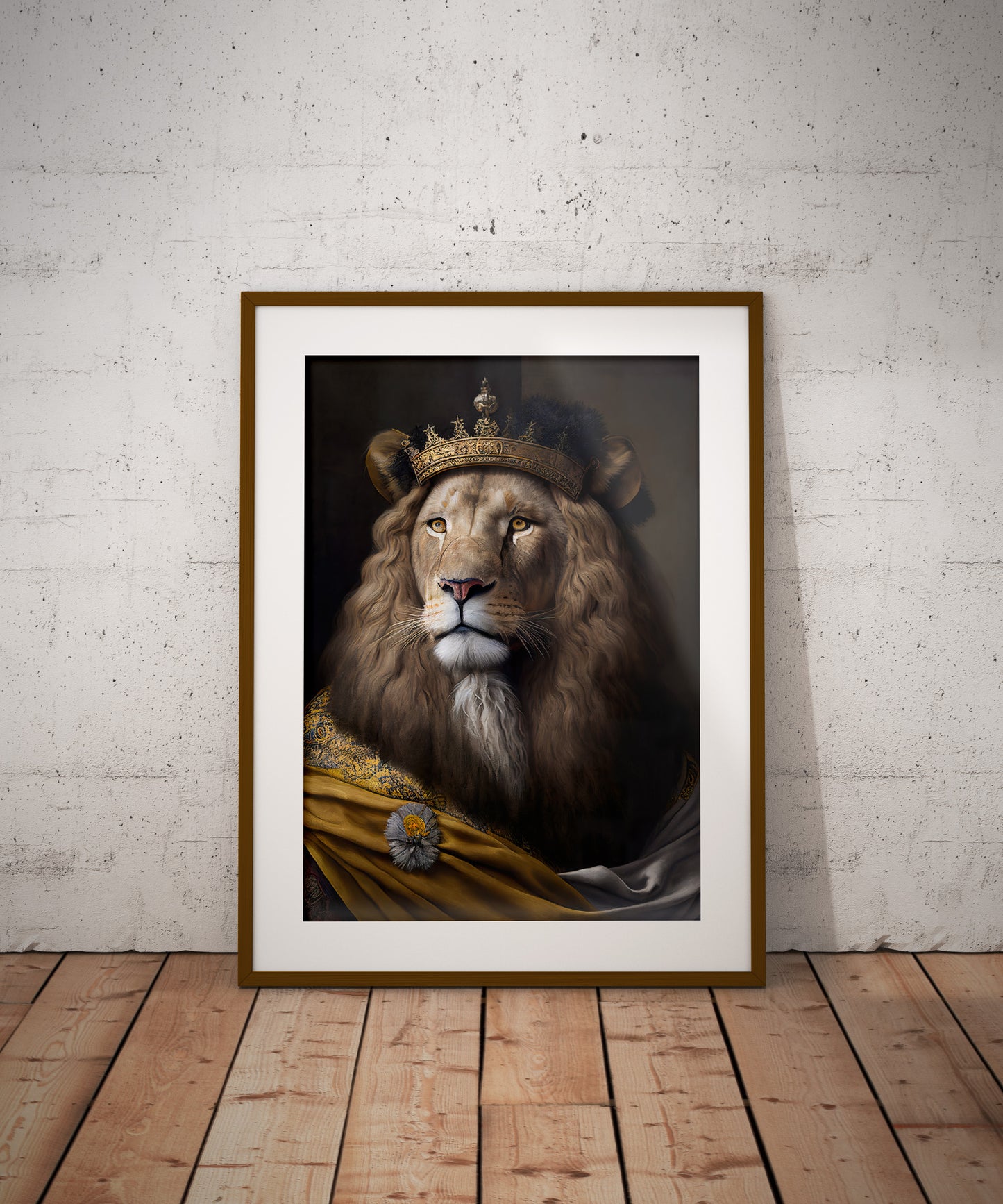 Baroque Style Noble Lion Portrait, Animal Wall Art, Feline Poster, Elegant Wall Decoration for Home & Office