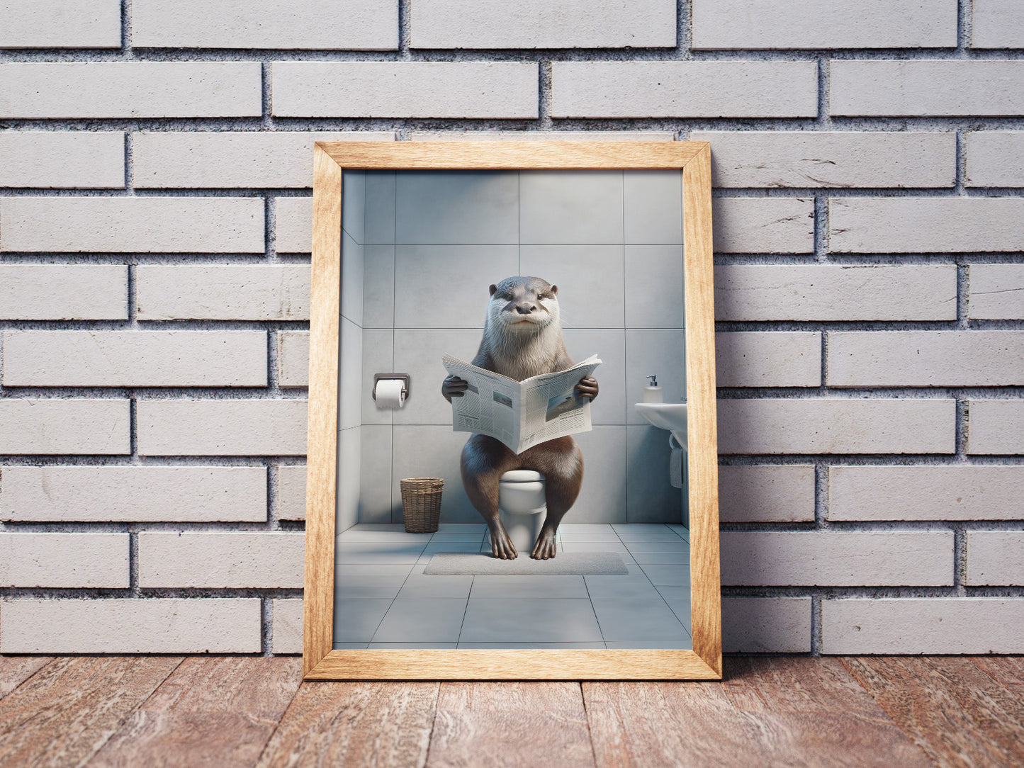 Funny Otter Reading Newspaper Poster - Unique Bathroom Wall Art for Toilet Decor | Perfect Funny Gift