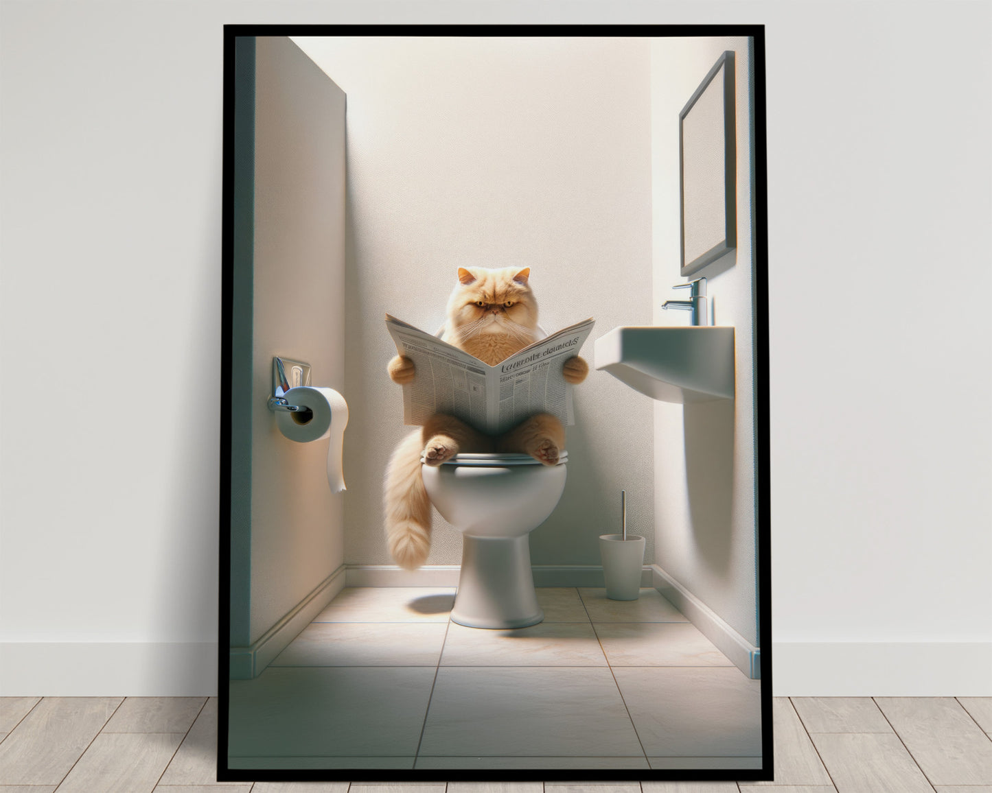 Golden Shaded Persian Cat Poster – Bathroom Decor Print | WC Wall Art for Cat Lovers | Funny Gag Gift for Bathroom