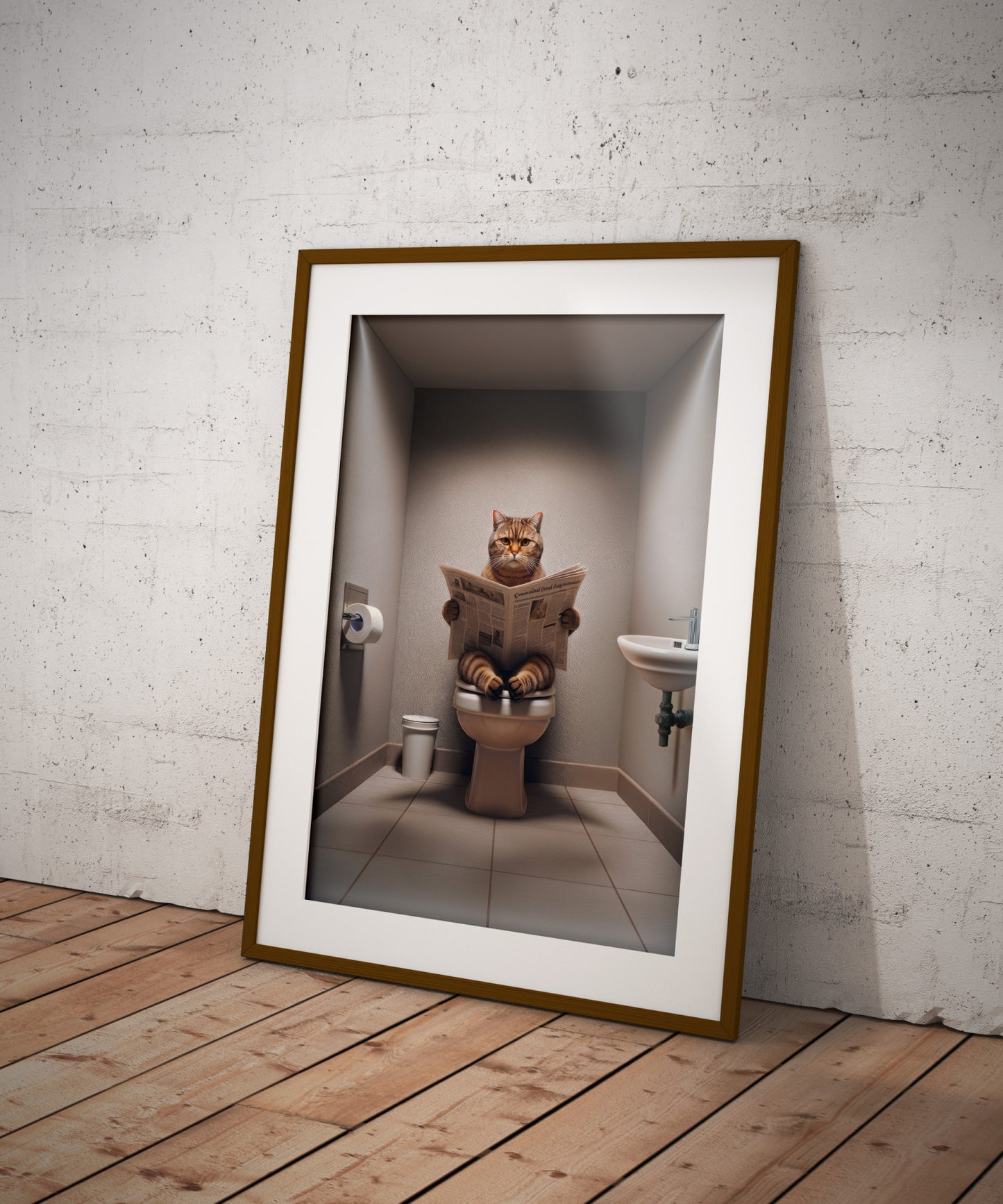 "Funny Bathroom Decor Poster - British Shorthair Cat Sitting on Toilet - Hilarious Wall Art, WC Gag Gift"