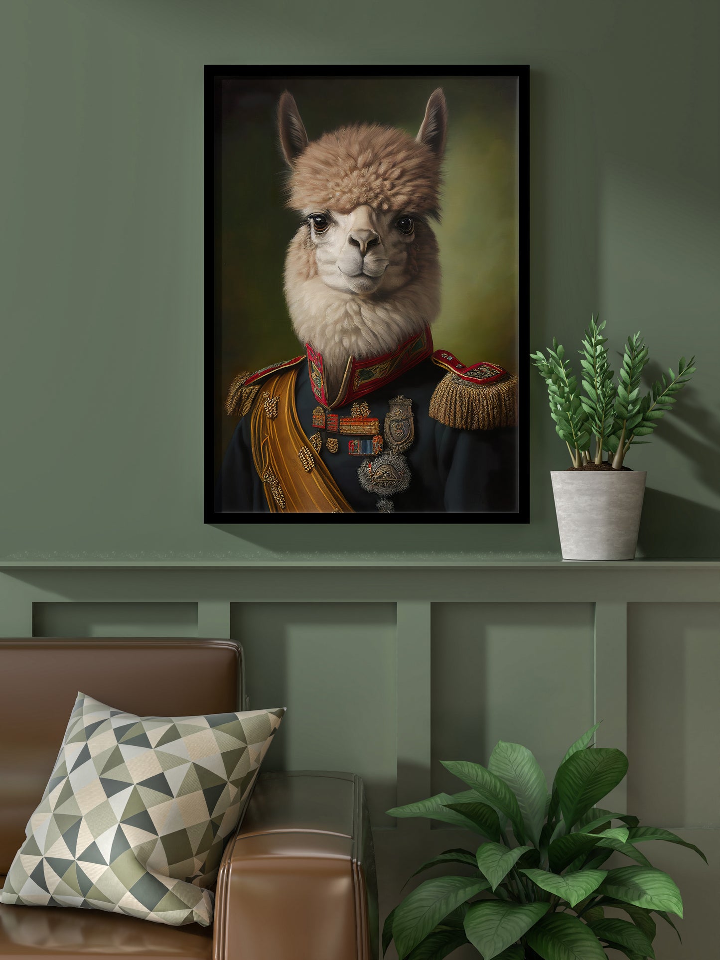 Heroic Alpaca Poster in Military Uniform | Animal Wall Art Decoration for Home | Frameable Alpaca Print