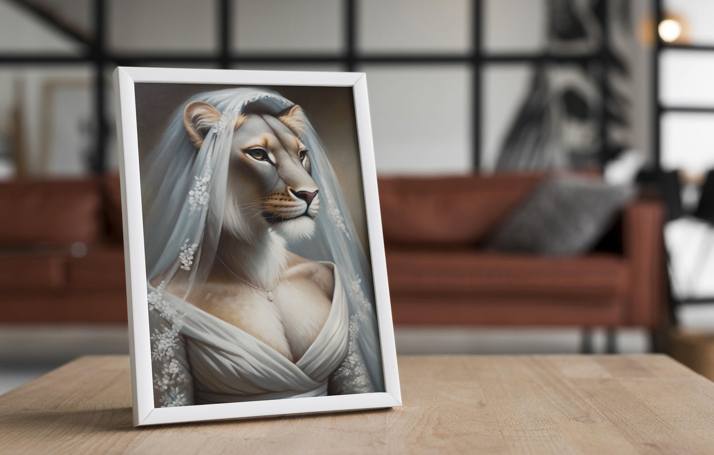 Lioness Bride Poster | Funny Animal Wall Art Decor | Unique Wedding Gift Frame | Portrait Wall Decor