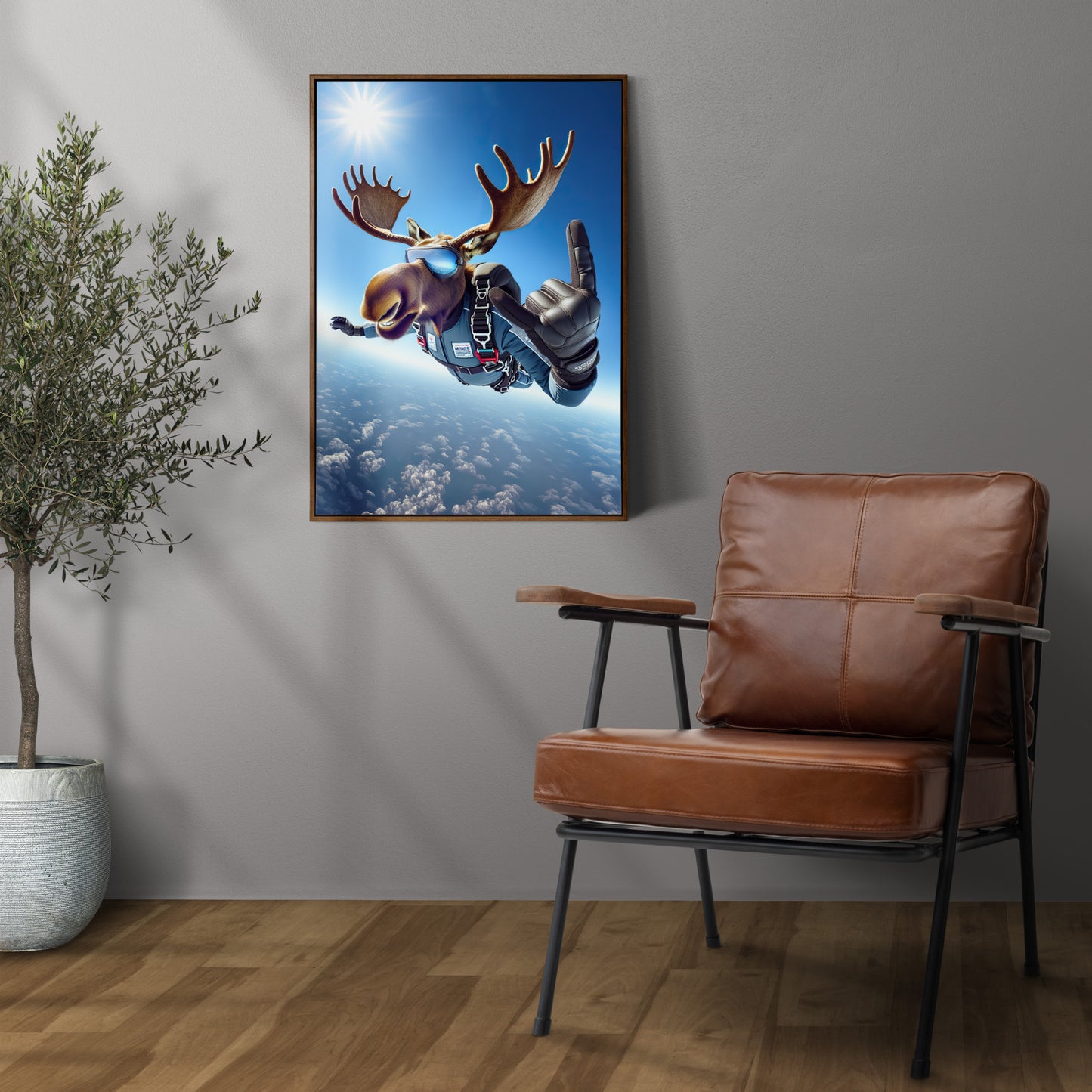 Epic Skydiving Moose Poster – Extreme Sport Animal Print Wall Art | Unique Animal Lover Gift Decor