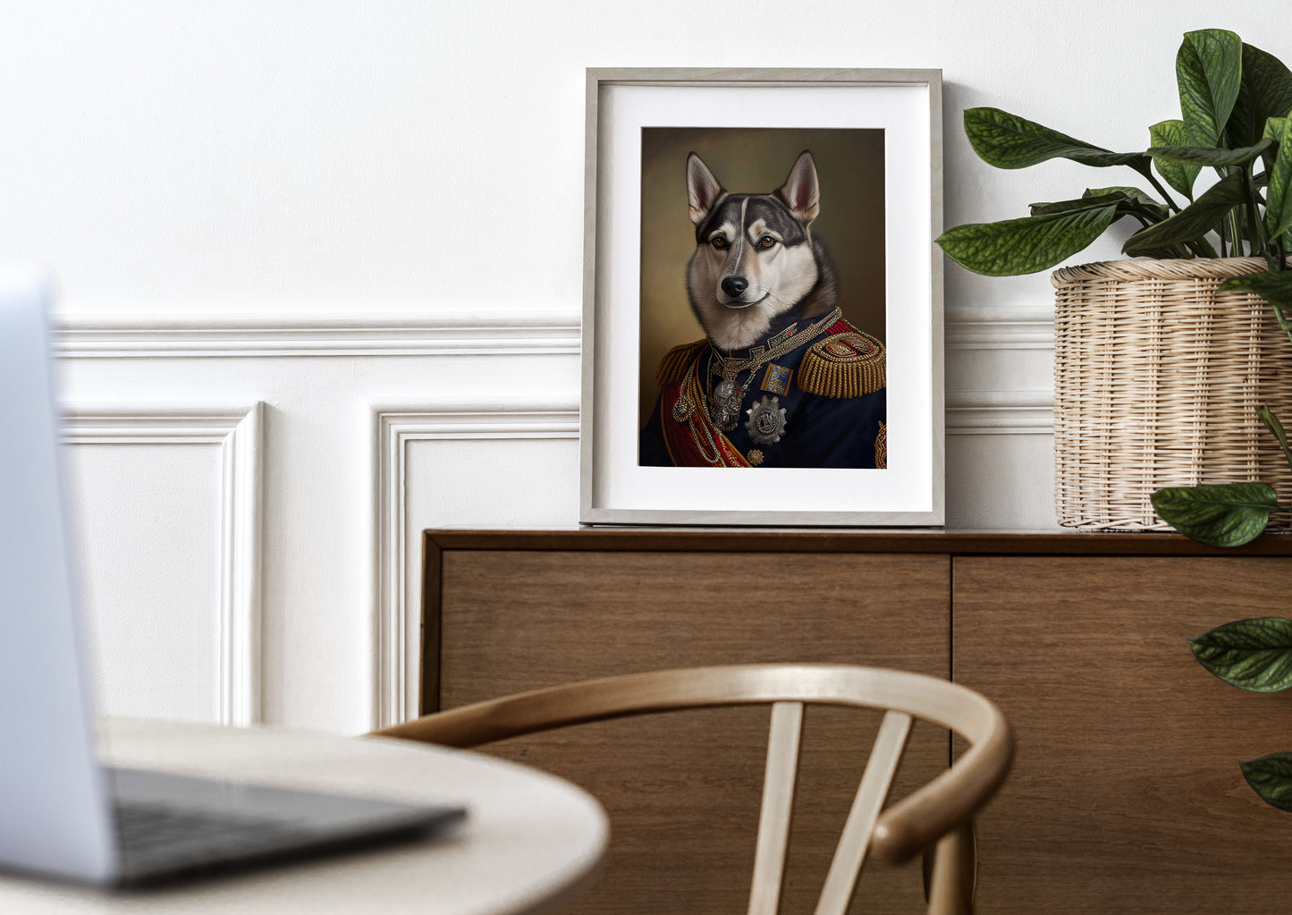 Heroic Husky Poster in Military Uniform - Funny Dog Wall Art, Portrait Print, Unique Husky Decoration