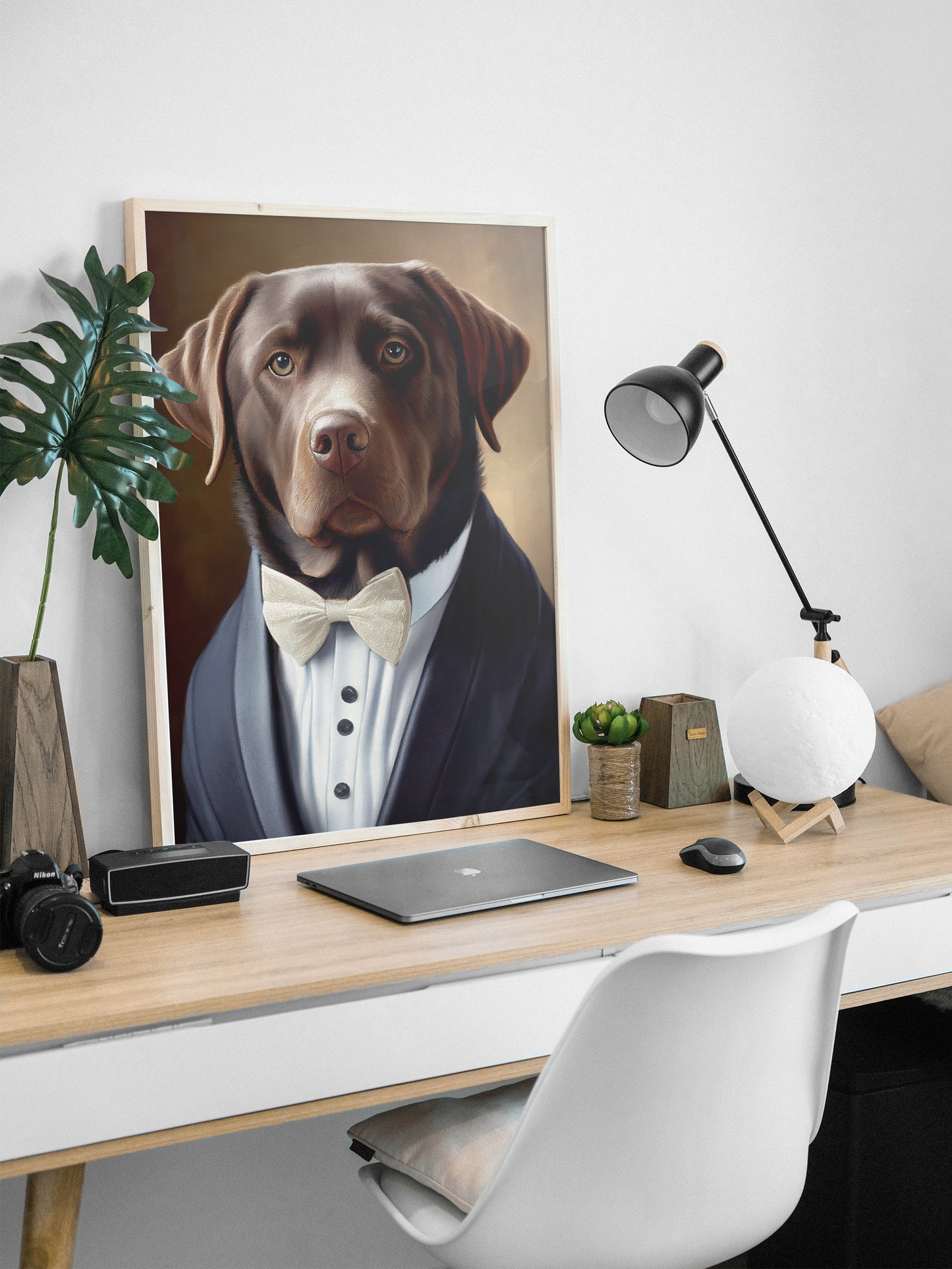 "Chocolate Labrador Tuxedo Poster: Elegant Animal Wall Art, Charming Pet Portrait Decoration for Home"