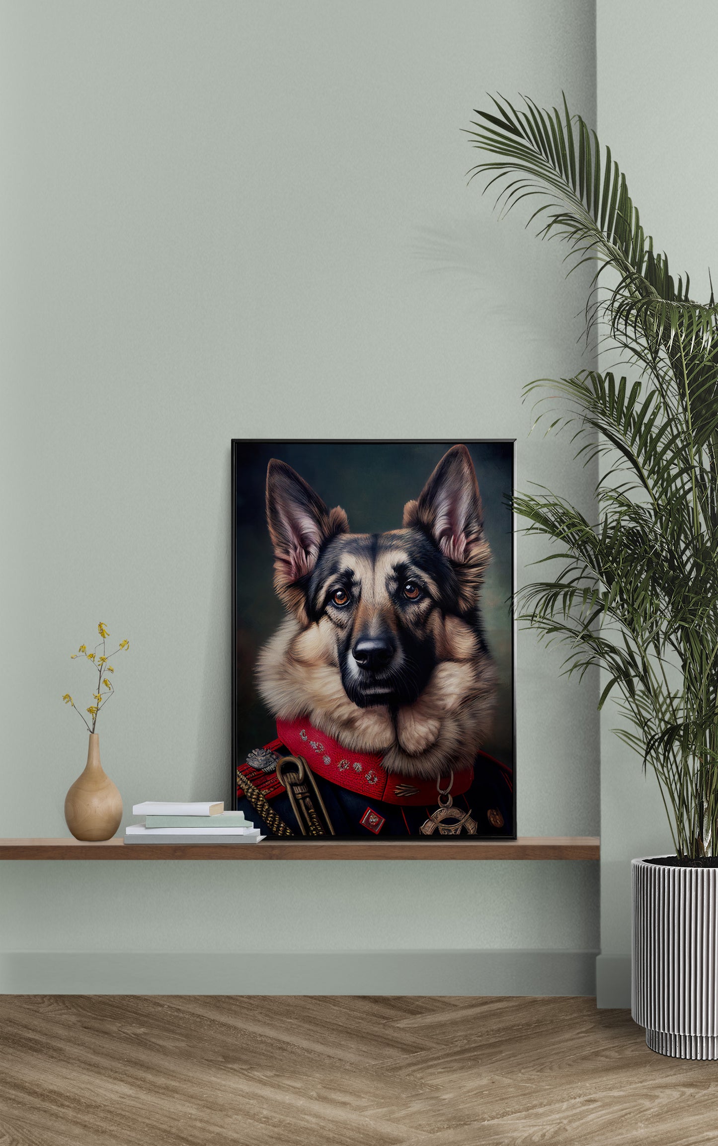 German Shepherd in Military Uniform Poster, Animal Wall Art, Decorative German Shepherd Print, Unique Dog Lover's Wall Decor