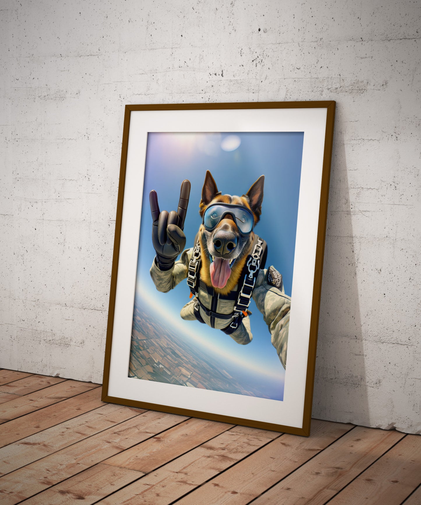 Affiche Murale Malinois Parachutiste, Poster Animal Skydiving, Décoration Sport Extrême, Cadeau Unique