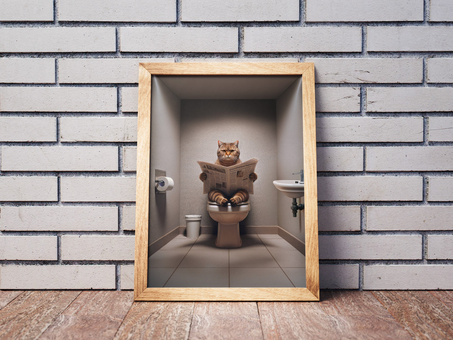 "Funny Bathroom Decor Poster - British Shorthair Cat Sitting on Toilet - Hilarious Wall Art, WC Gag Gift"