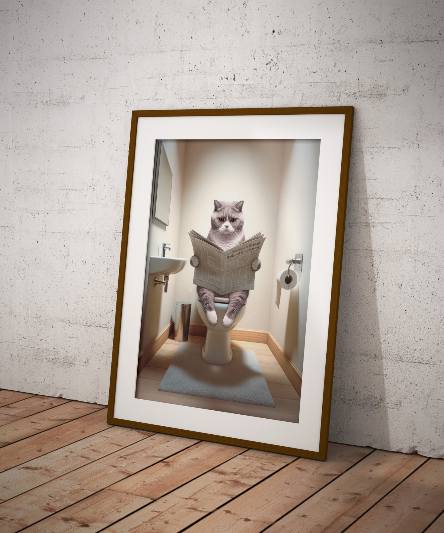 Poster of a British Shorthair Lilac White Cat on Toilet - Funny Bathroom Decor | Wall Art for Bathroom | WC Toilet Poster | Gag Gift