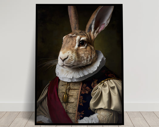 Poster Lapin Noble Style Baroque, Décoration Murale Animaux, Affiche à Encadrer d'Art Mural