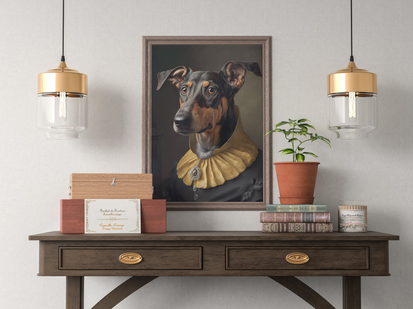 Affiche de Chien Doberman Style Baroque, Poster Noblesse Animale, Décoration Murale pour Intérieur