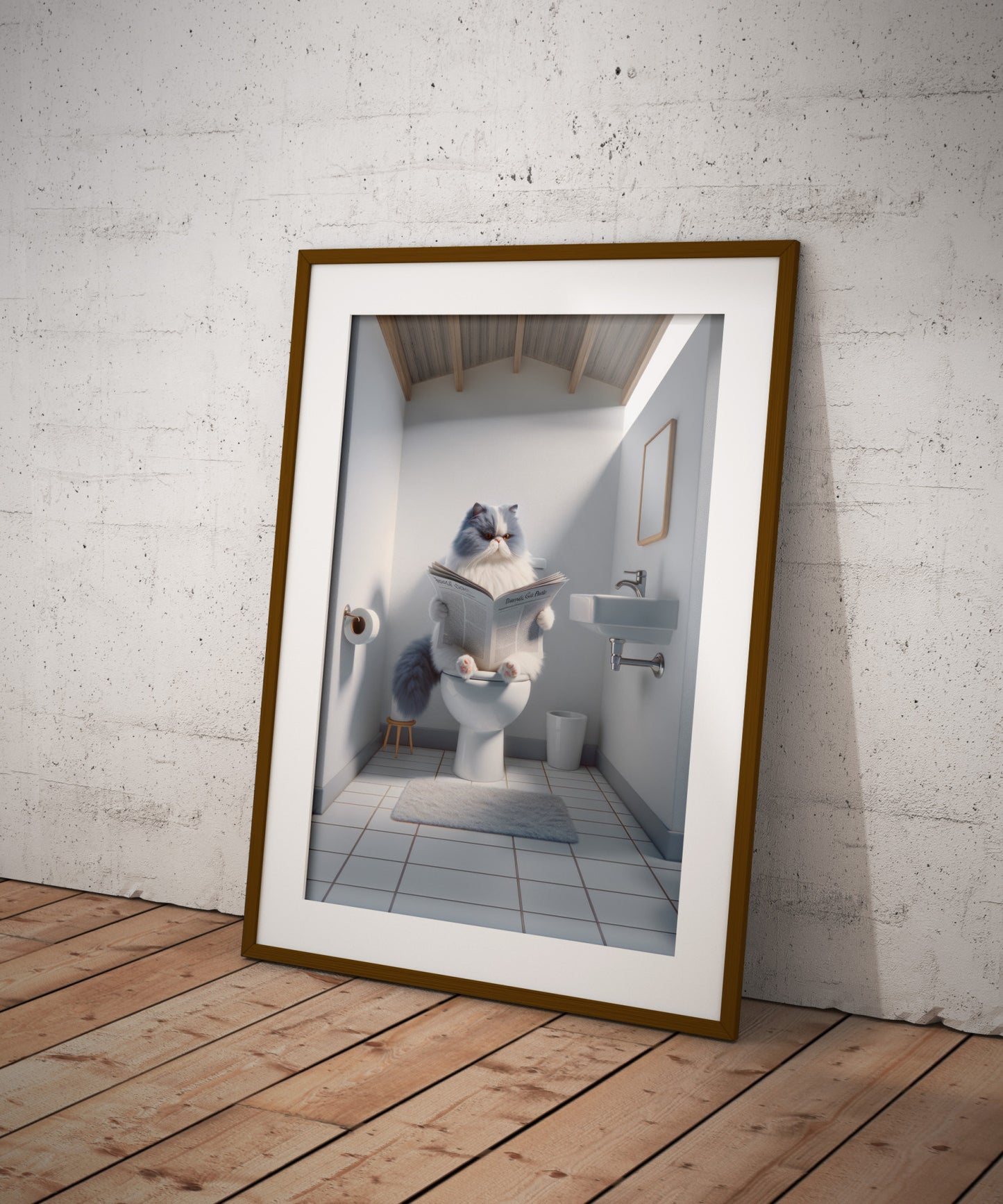 Blue and White Persian Cat Toilet Poster - Bathroom Wall Art Decor | Cat Lover Gag Gift | Funny WC Poster