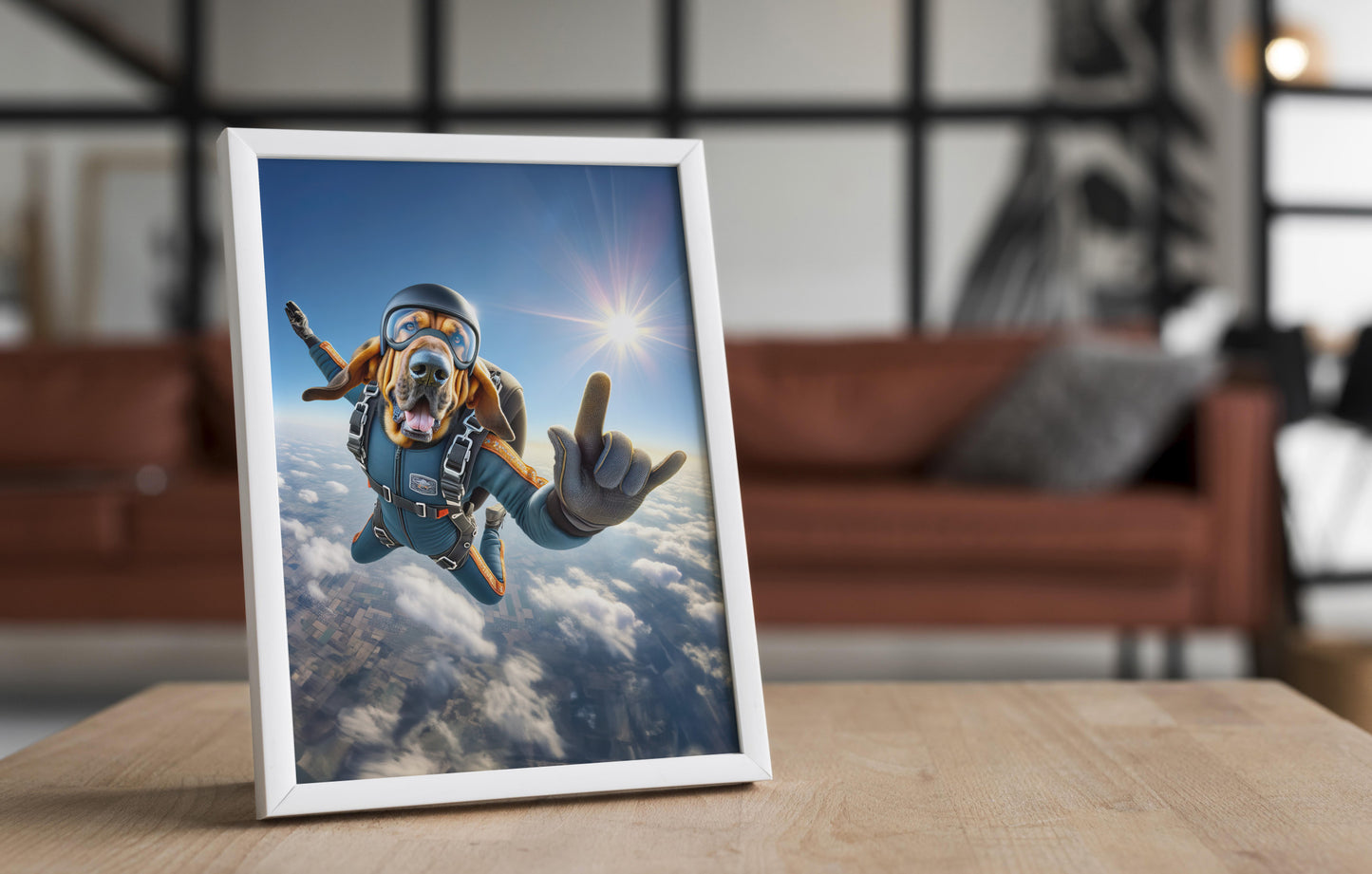 Affiche murale Chien en Parachute - Poster Décor Sport Extrême - Idée Cadeau Unique Skydiving