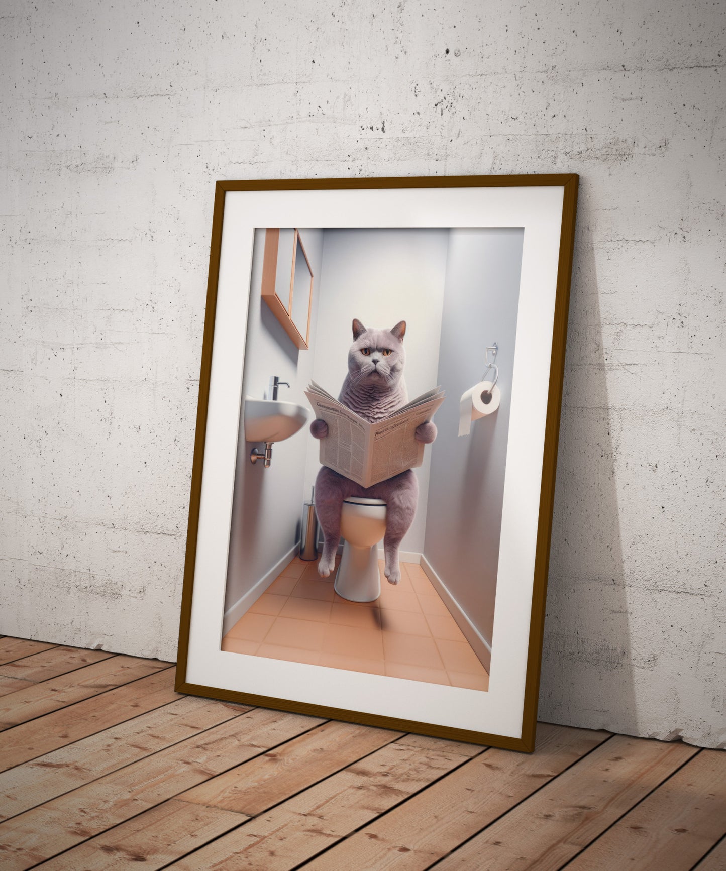 British Shorthair Lilac Cat Toilet Poster – Funny Bathroom Wall Art & Decor, WC Gag Gift