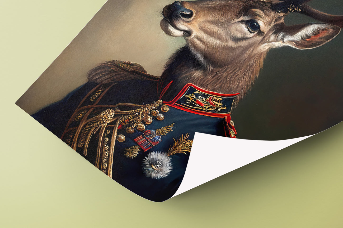 Poster Cerf en Uniforme Militaire - Peinture Murale Animaux, Impression Murale Héroïque Hemportraits