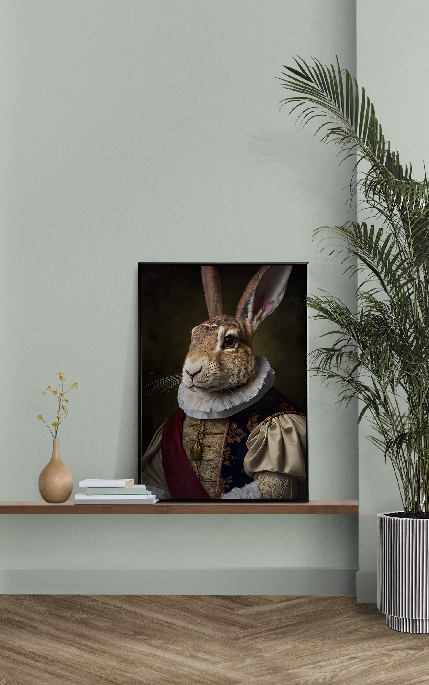 Poster Lapin Noble Style Baroque, Décoration Murale Animaux, Affiche à Encadrer d'Art Mural